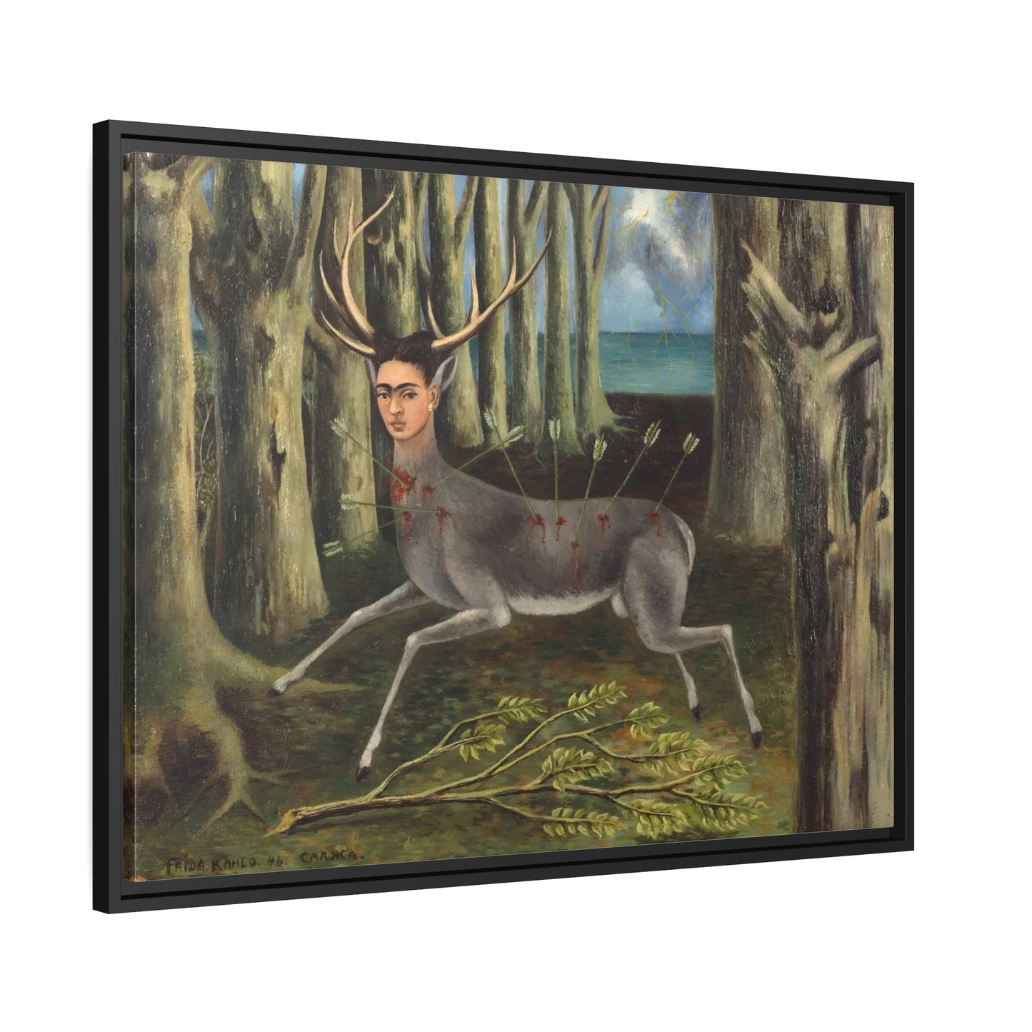 Stretched Canvas Wall Art Prints - Frida Kahlo Wounded Deer Painting Print in Frame