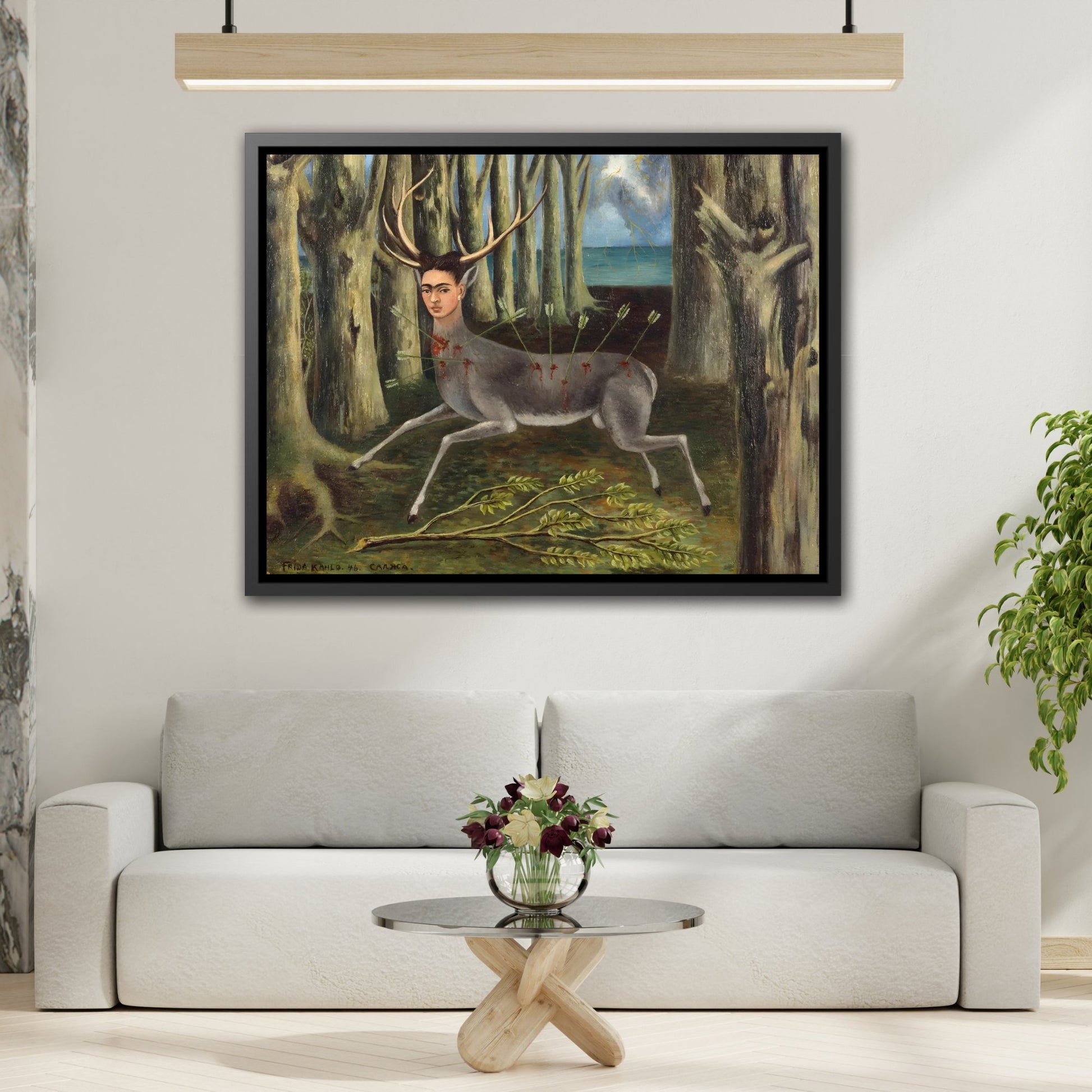 Stretched Canvas Wall Art Prints - Frida Kahlo Wounded Deer Painting Print in Frame