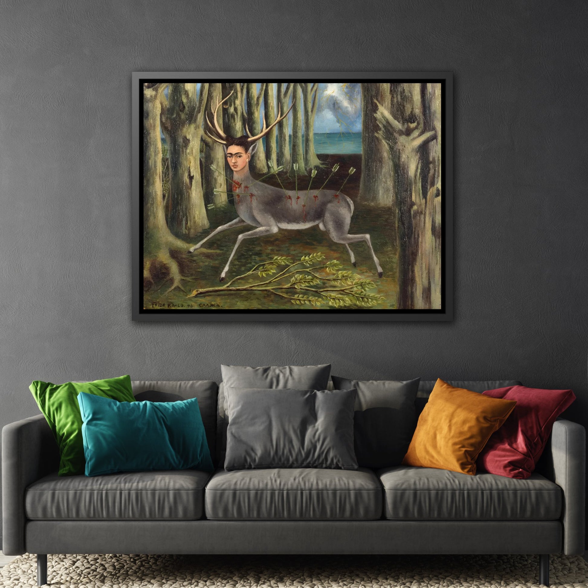 Stretched Canvas Wall Art Prints - Frida Kahlo Wounded Deer Painting Print in Frame