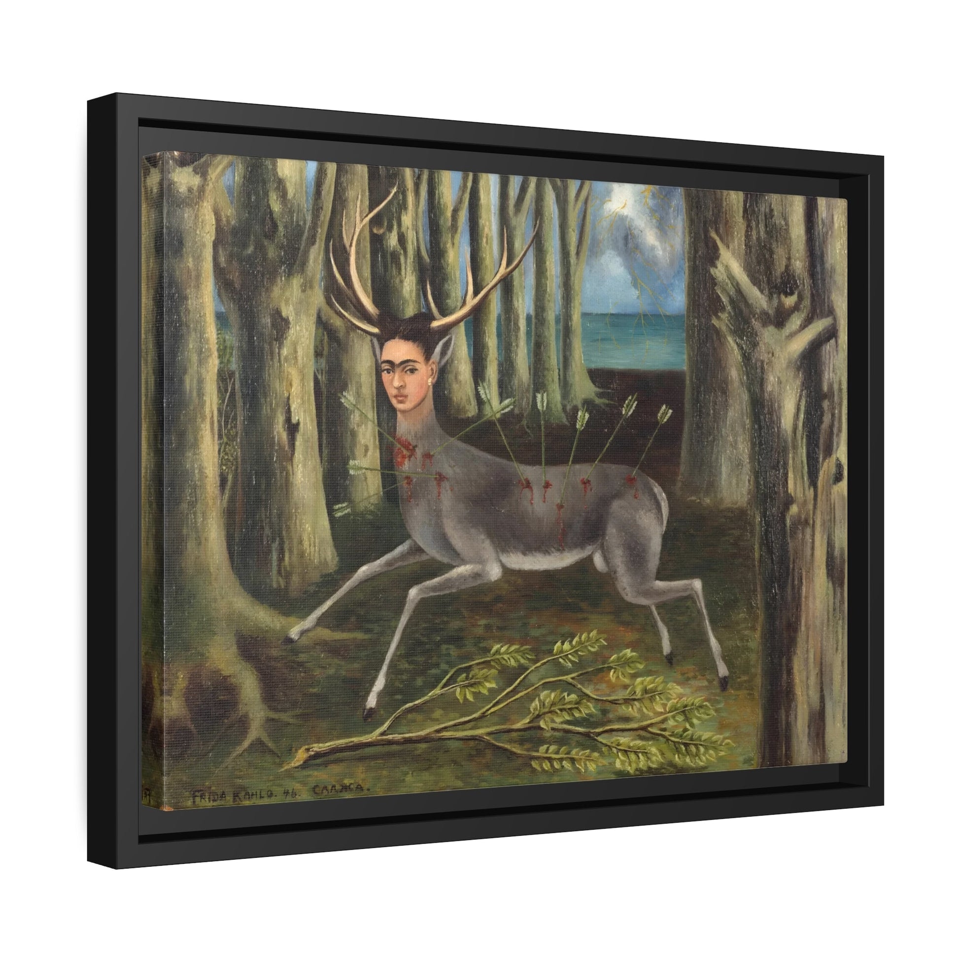 Stretched Canvas Wall Art Prints - Frida Kahlo Wounded Deer Painting Print in Frame