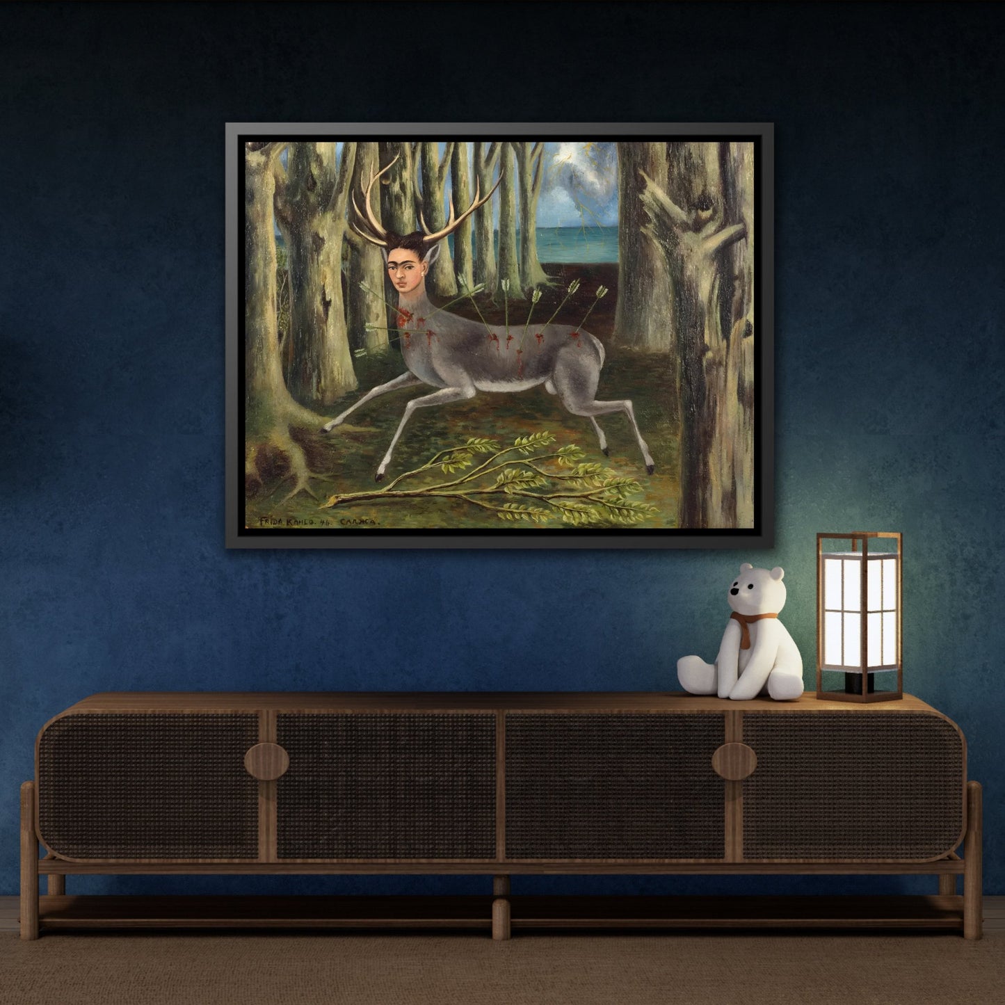 Stretched Canvas Wall Art Prints - Frida Kahlo Wounded Deer Painting Print in Frame