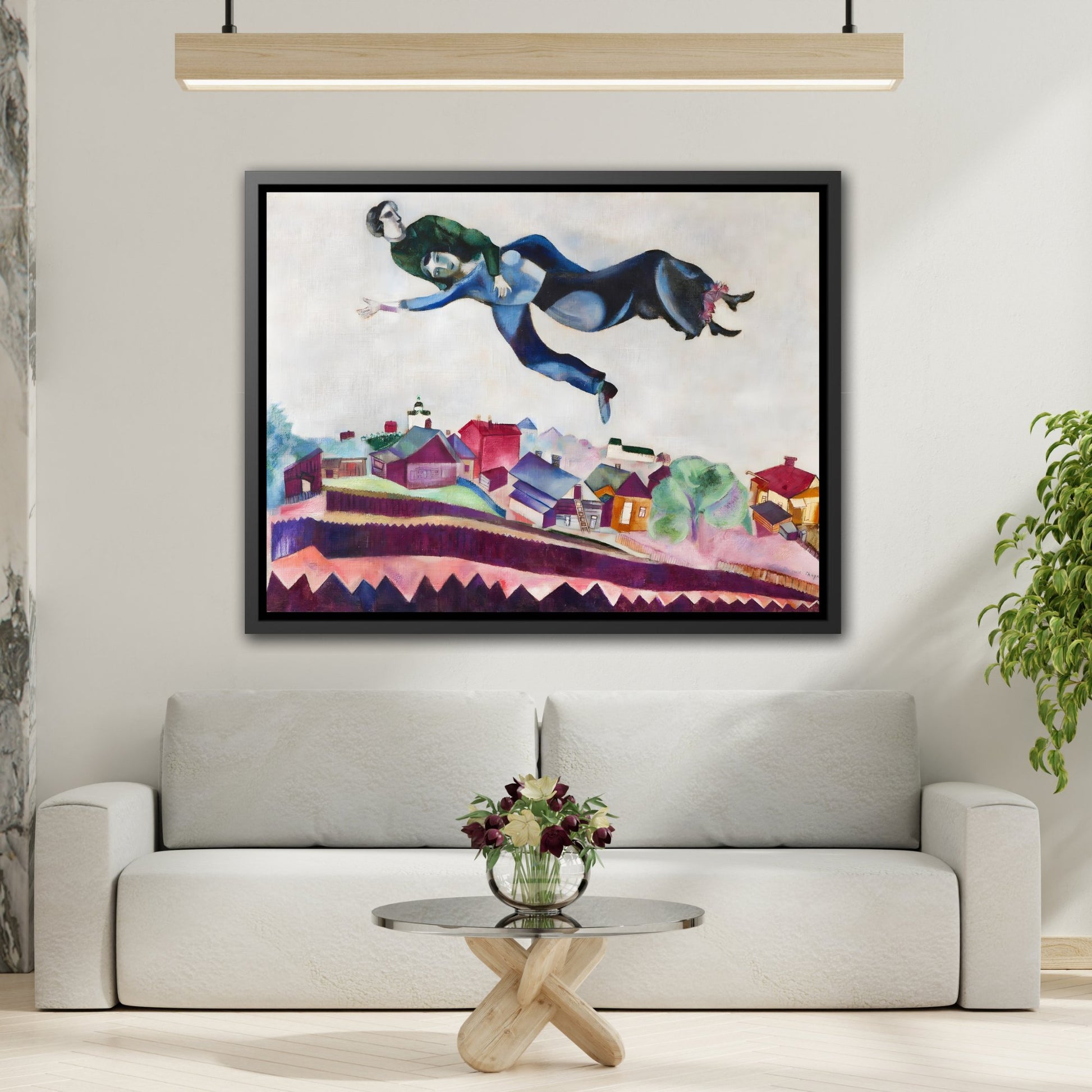 Stretched Framed Canvas Wall Art Print in Frame - Famous Artist Chagall Above the City