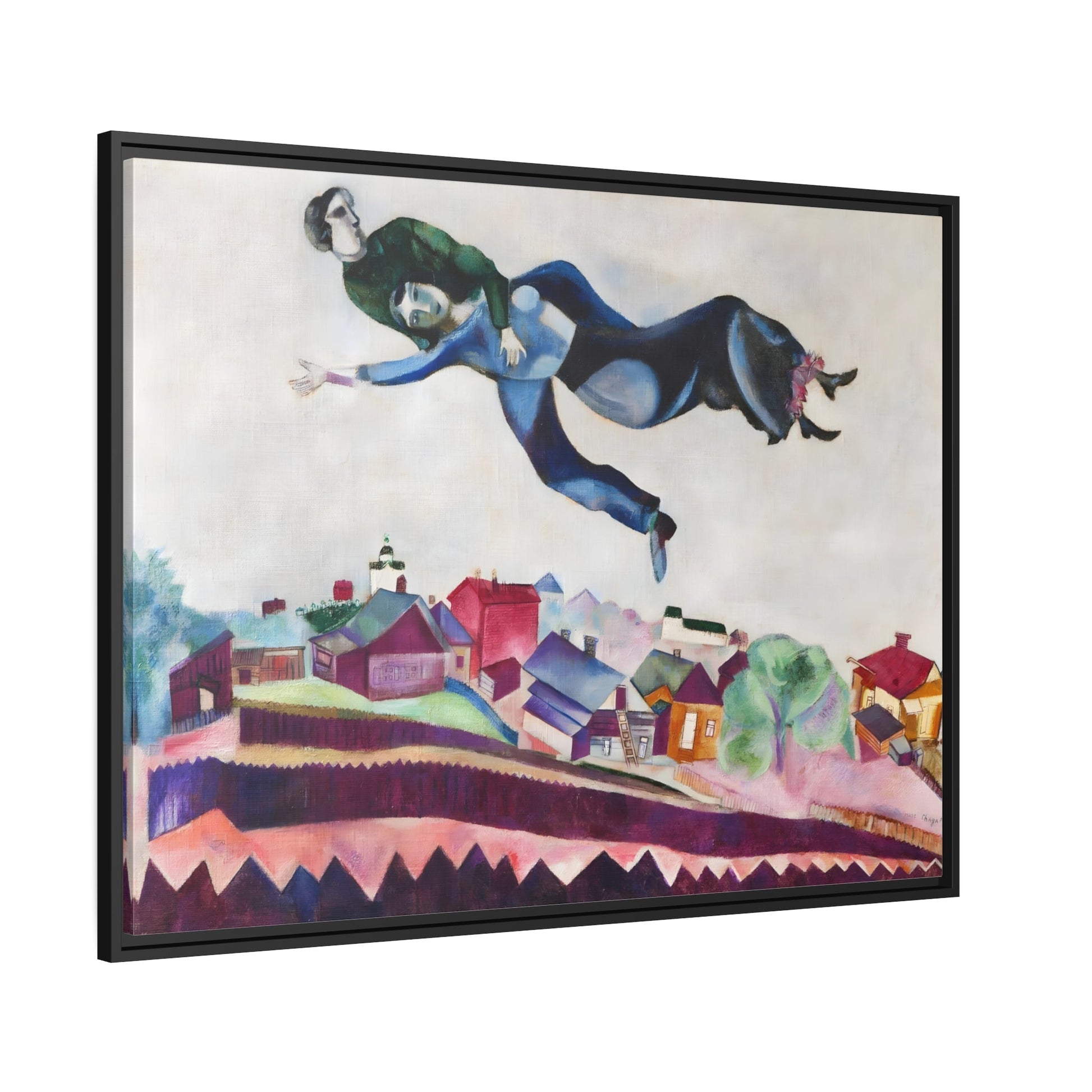 Stretched Framed Canvas Wall Art Print in Frame - Famous Artist Chagall Above the City