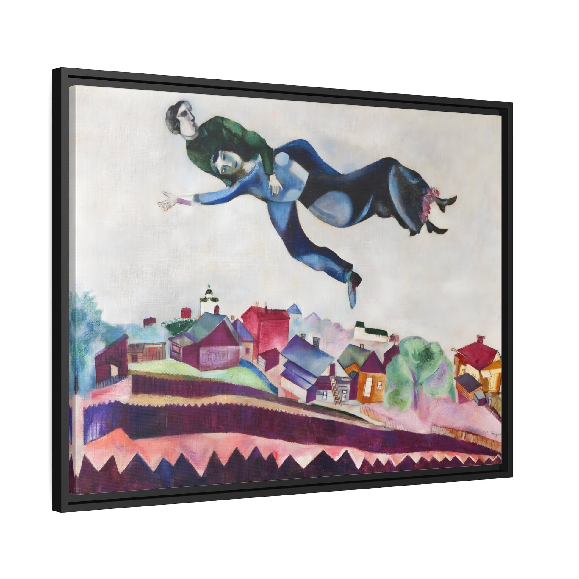 Stretched Framed Canvas Wall Art Print in Frame - Famous Artist Chagall Above the City