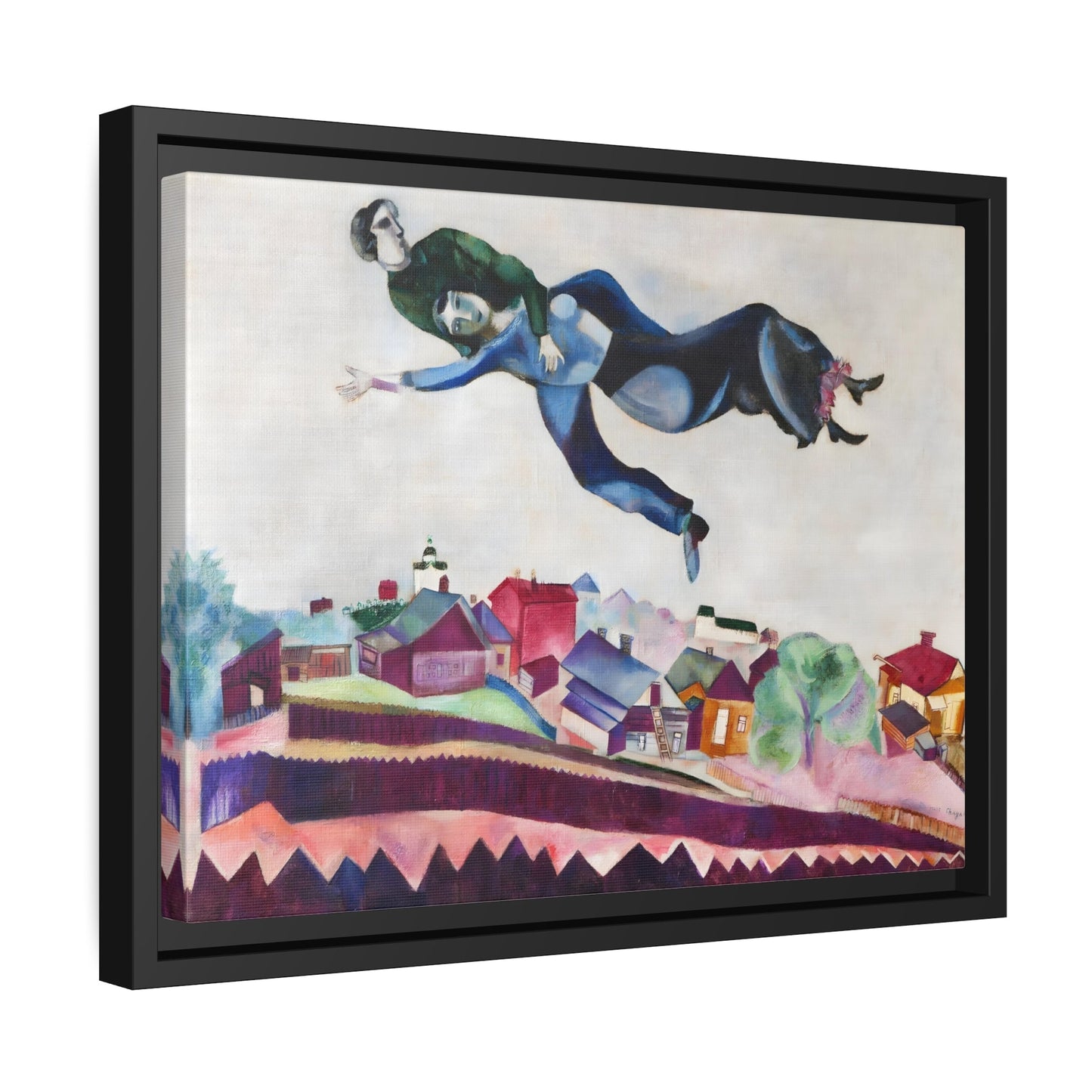 Stretched Framed Canvas Wall Art Print in Frame - Famous Artist Chagall Above the City