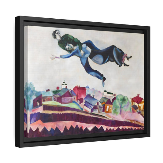 Stretched Framed Canvas Wall Art Print in Frame - Famous Artist Chagall Above the City