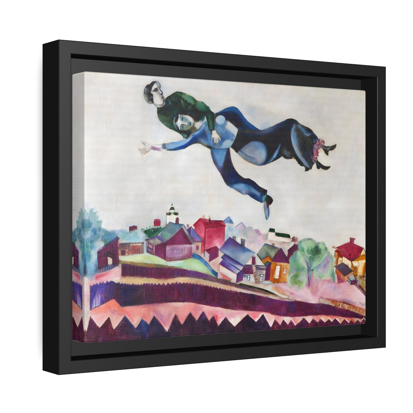 Stretched Framed Canvas Wall Art Print in Frame - Famous Artist Chagall Above the City