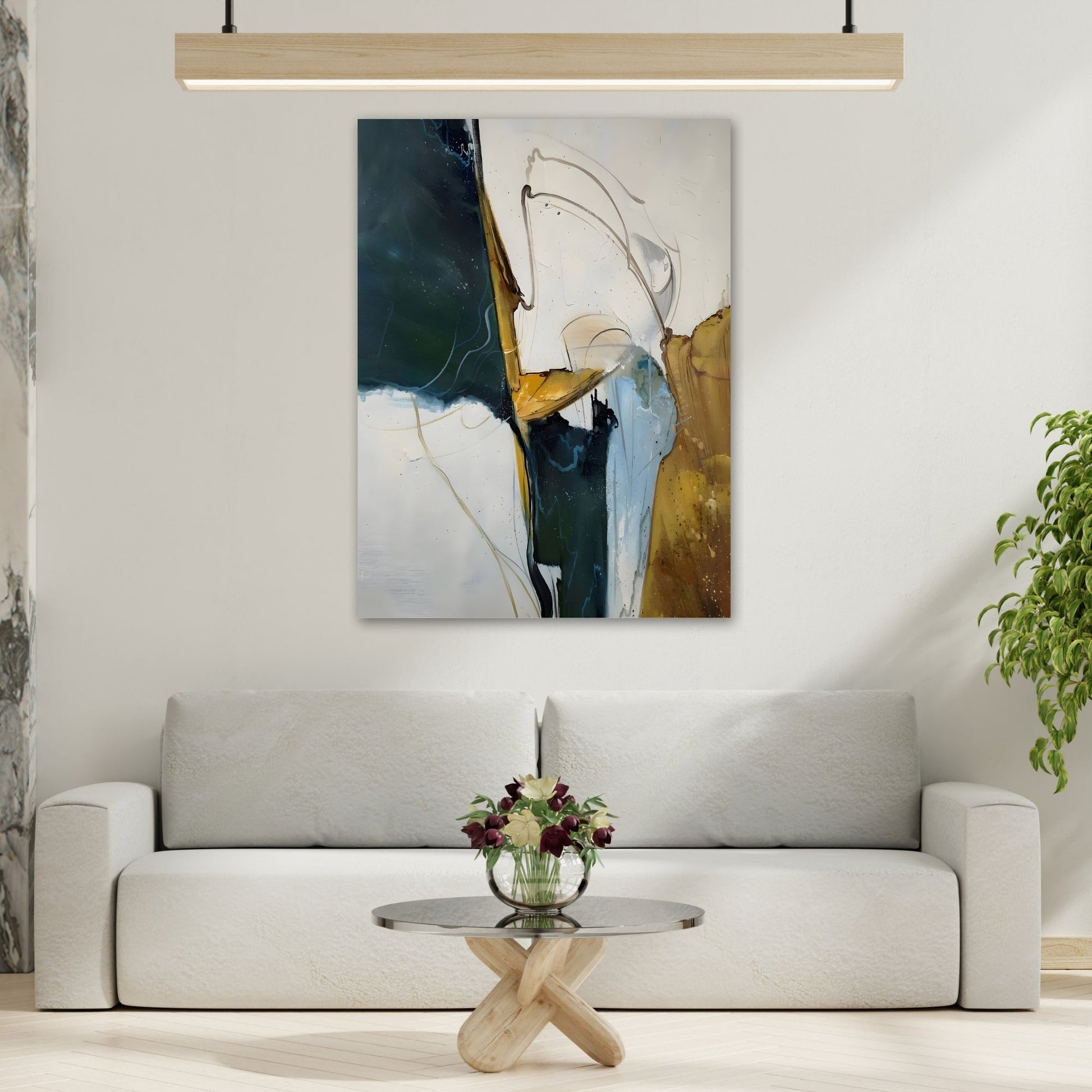 Stylish Green Gold Canvas - Contemporary Minimalist Interior Design Print - YesArtYes