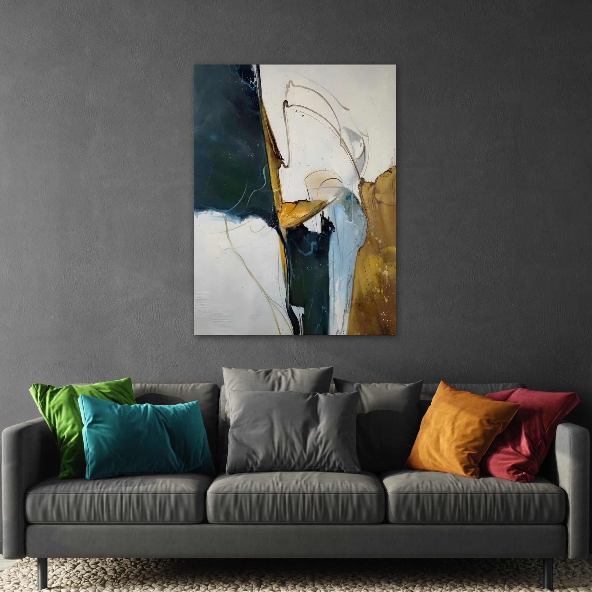 Stylish Green Gold Canvas - Contemporary Minimalist Interior Design Print - YesArtYes