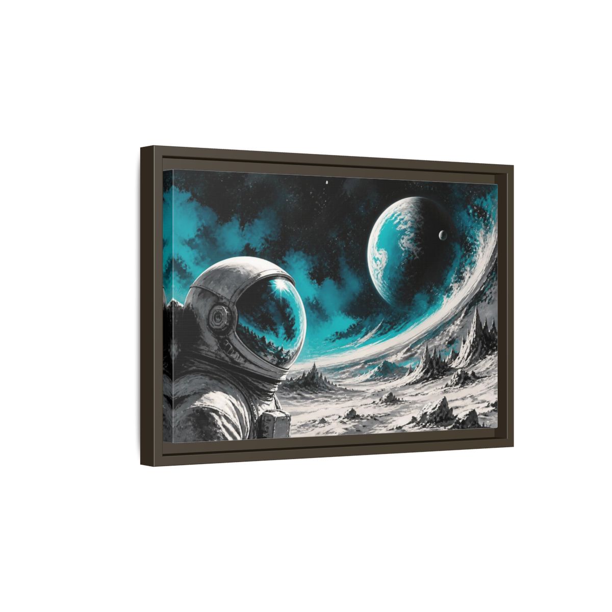 Side Mockup 5. Sublime Astronaut Helmet shown as framed canvas print
