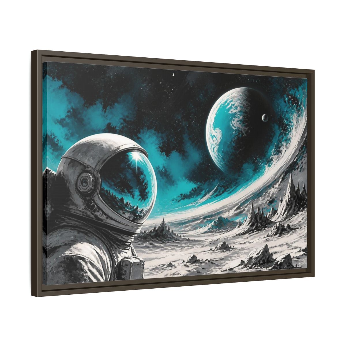Side Mockup 11. Sublime Astronaut Helmet shown as framed canvas print