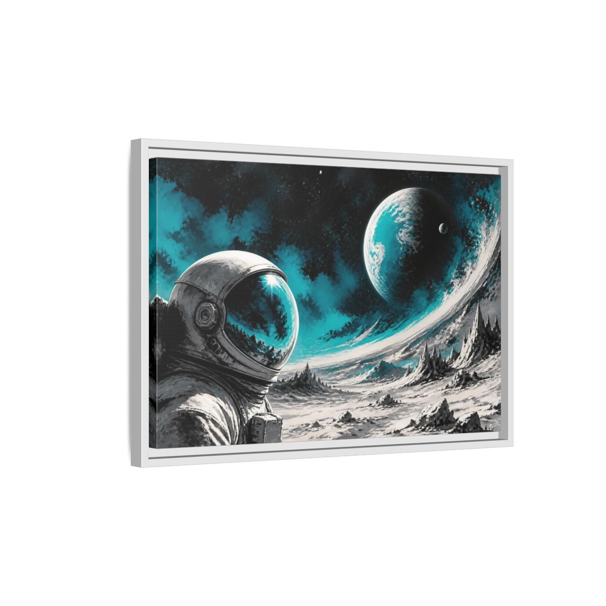 Side Mockup 1. Sublime Astronaut Helmet shown as framed canvas print