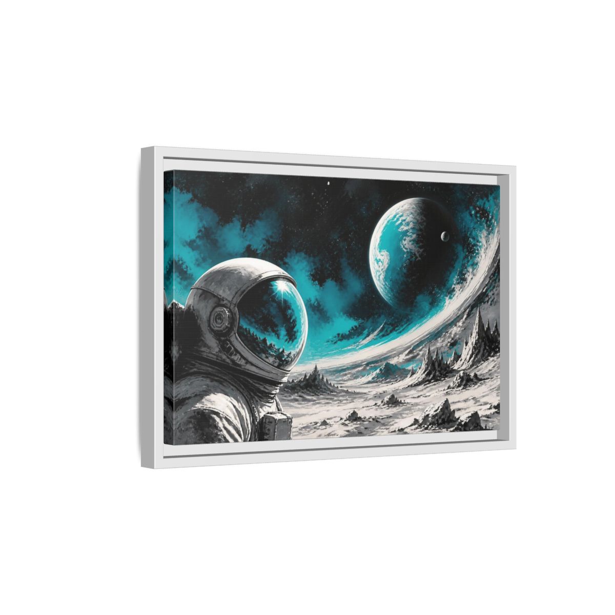 Side Mockup 4. Sublime Astronaut Helmet shown as framed canvas print