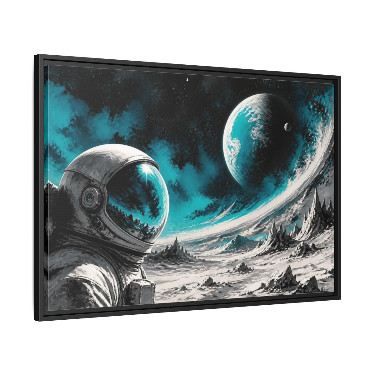 Side Mockup 13. Sublime Astronaut Helmet shown as framed canvas print