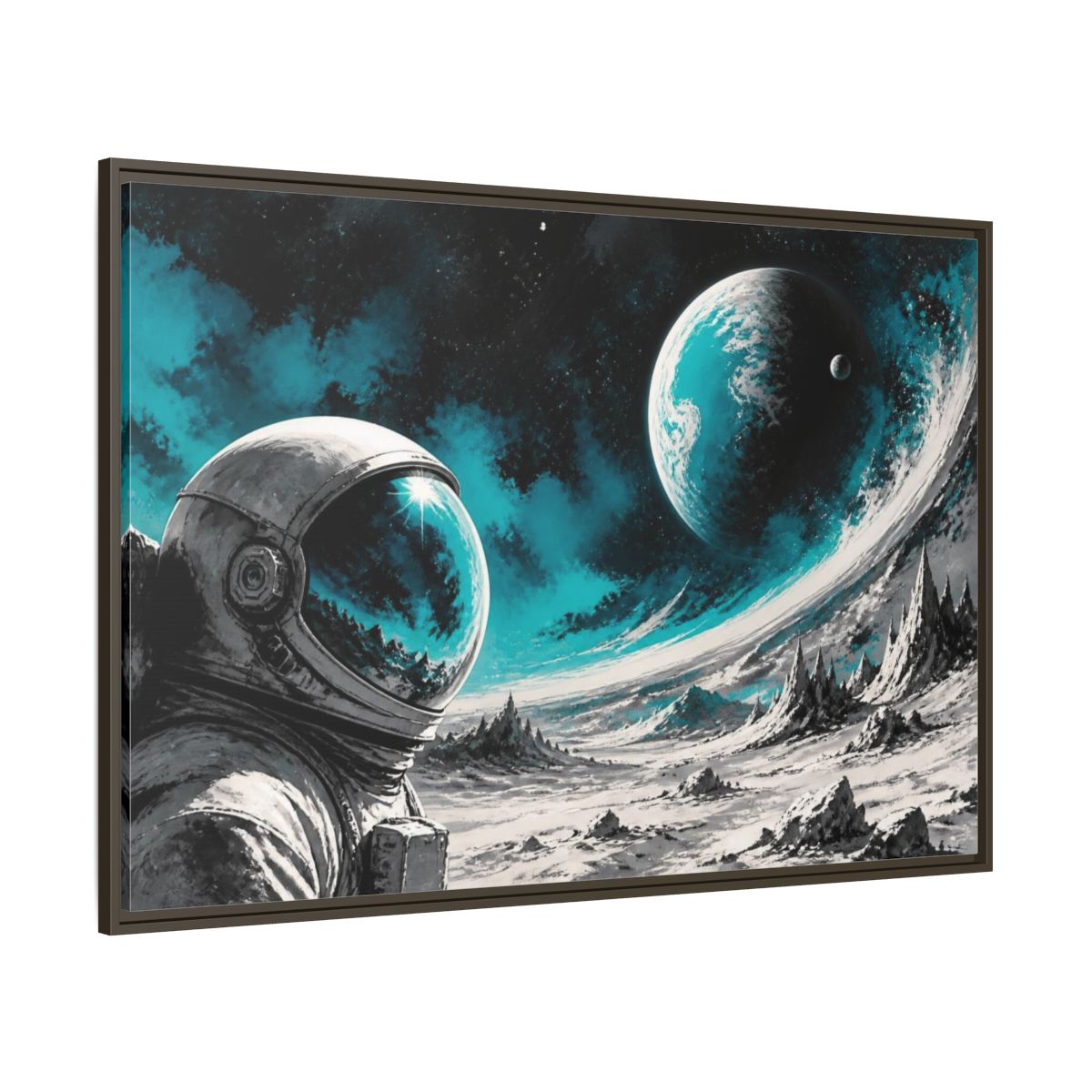 Side Mockup 8. Sublime Astronaut Helmet shown as framed canvas print