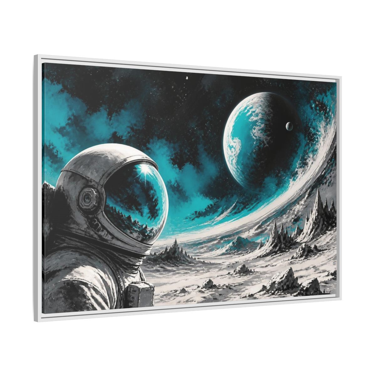 Side Mockup 7. Sublime Astronaut Helmet shown as framed canvas print
