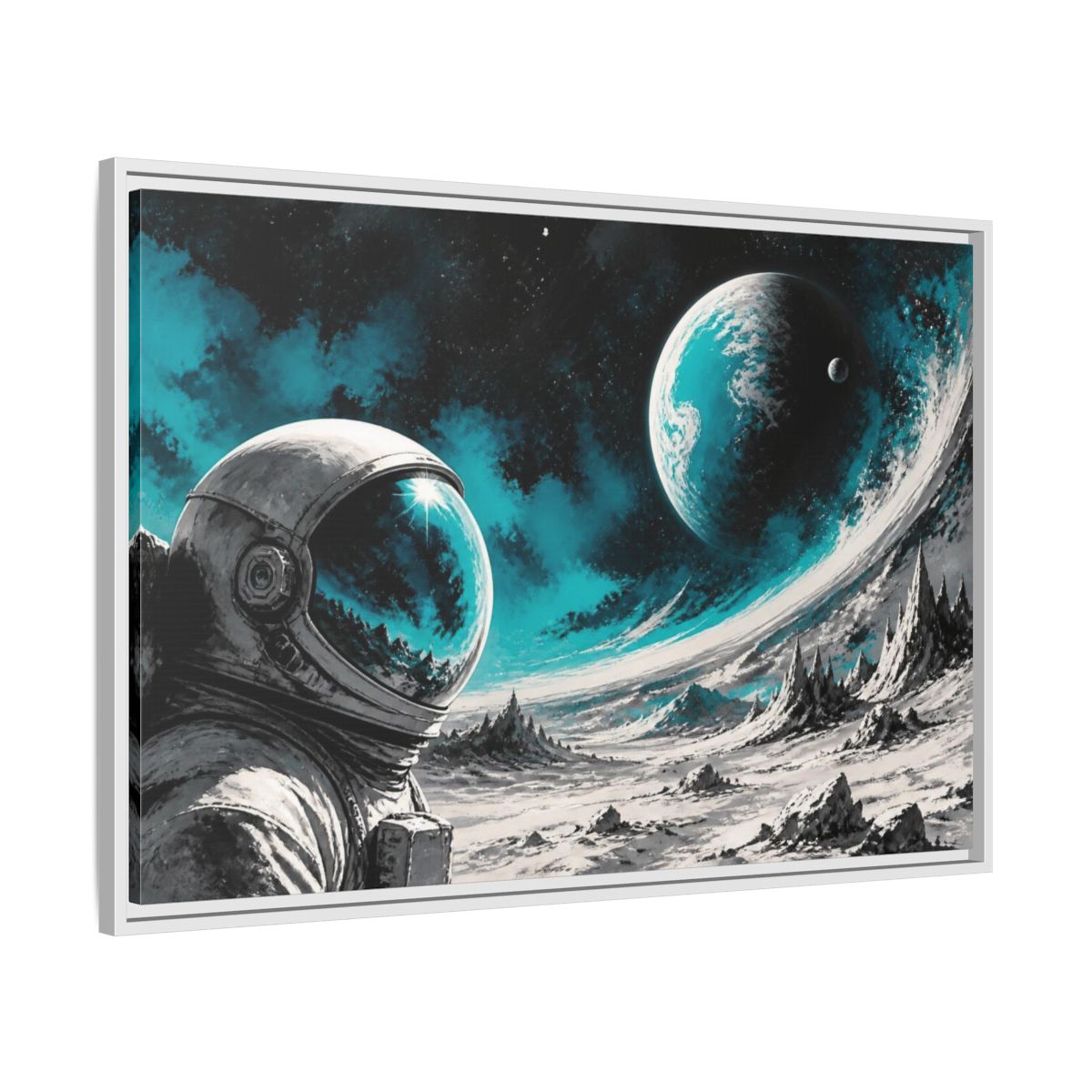 Side Mockup 9. Sublime Astronaut Helmet shown as framed canvas print