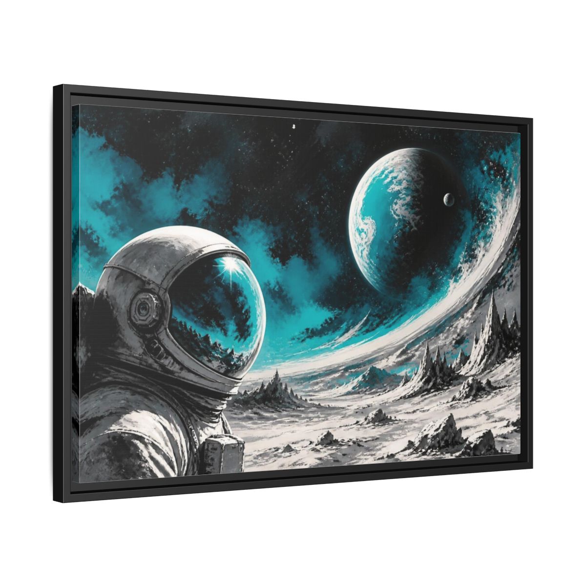 Side Mockup 14. Sublime Astronaut Helmet shown as framed canvas print