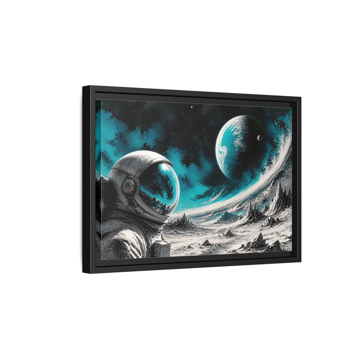 Side Mockup 6. Sublime Astronaut Helmet shown as framed canvas print