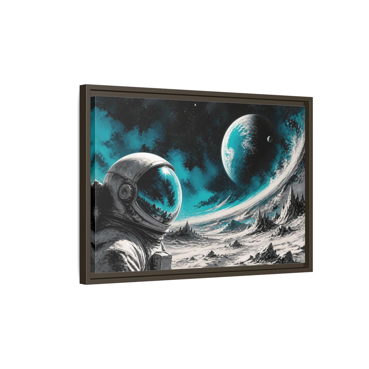 Side Mockup 2. Sublime Astronaut Helmet shown as framed canvas print