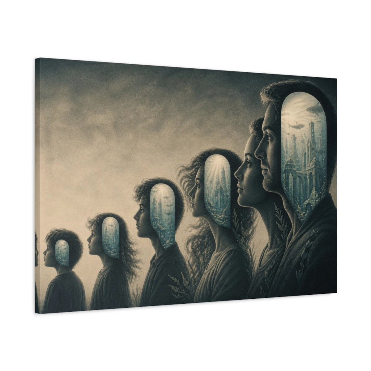 Main Mockup. Submerged City Illusion shown as canvas print