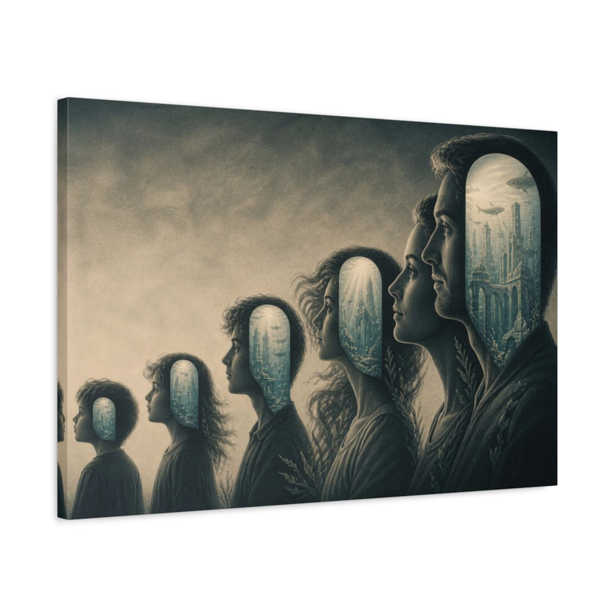 Side Mockup 2. Submerged City Illusion shown as canvas print