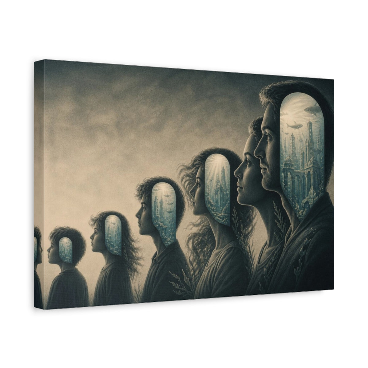 Side Mockup 4. Submerged City Illusion shown as canvas print