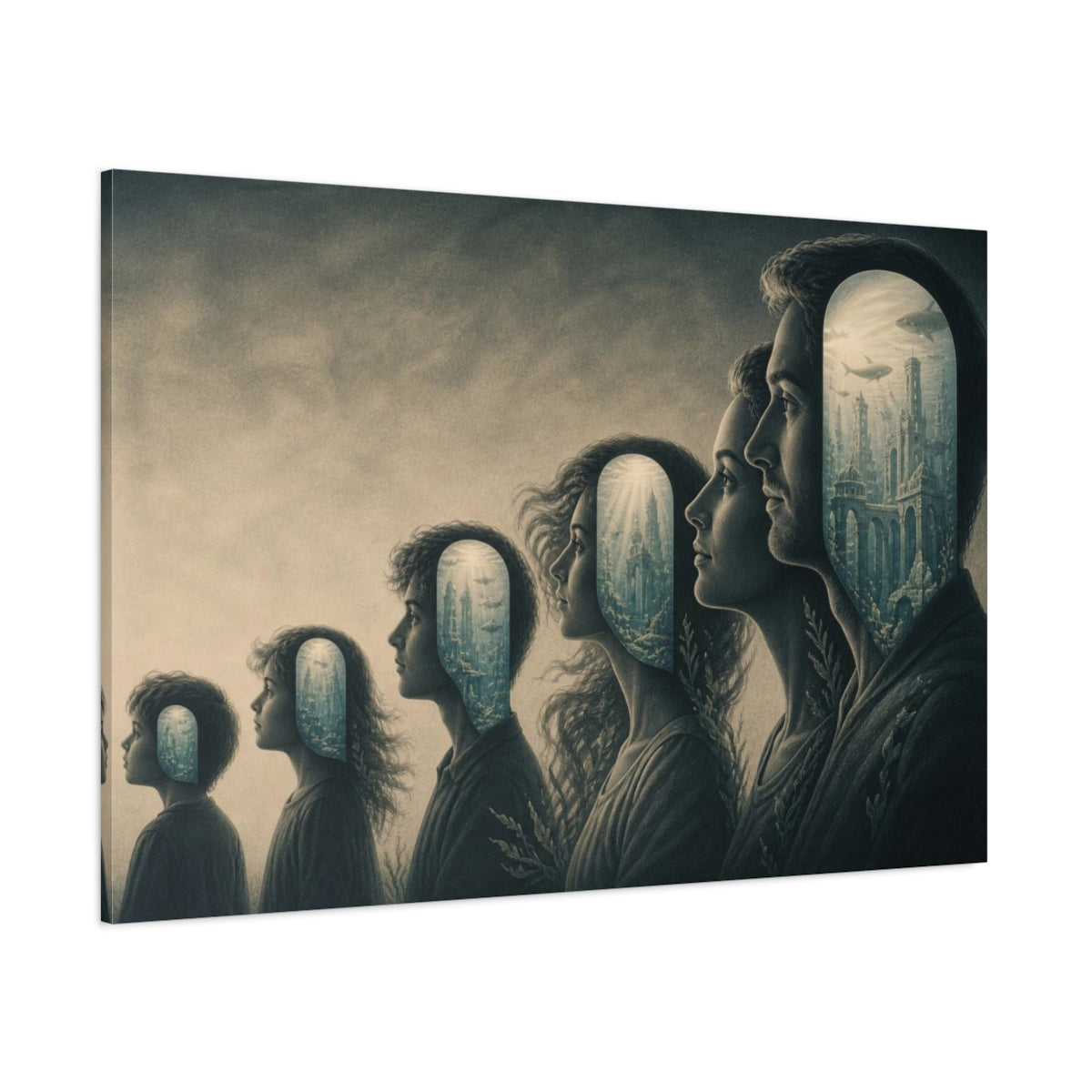 Side Mockup 1. Submerged City Illusion shown as canvas print