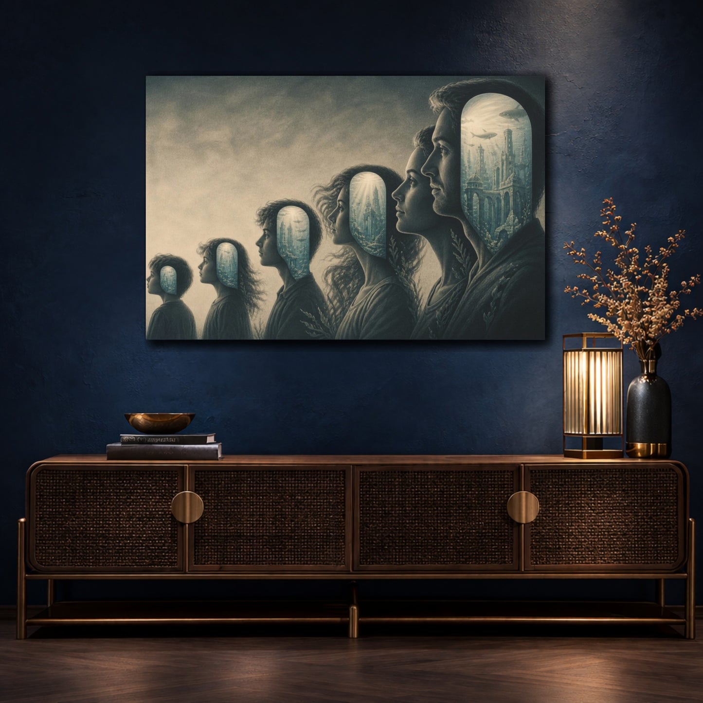 Mockup 4. Submerged City Illusion shown as canvas print