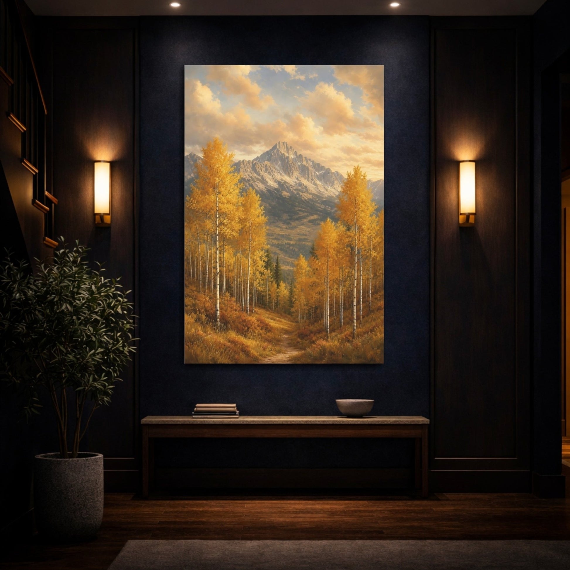 Subtle Risograph Scenic Texture Golden Aspen Canvas Wall Art Print – Living Room Decor, Above Couch - YesArtYes