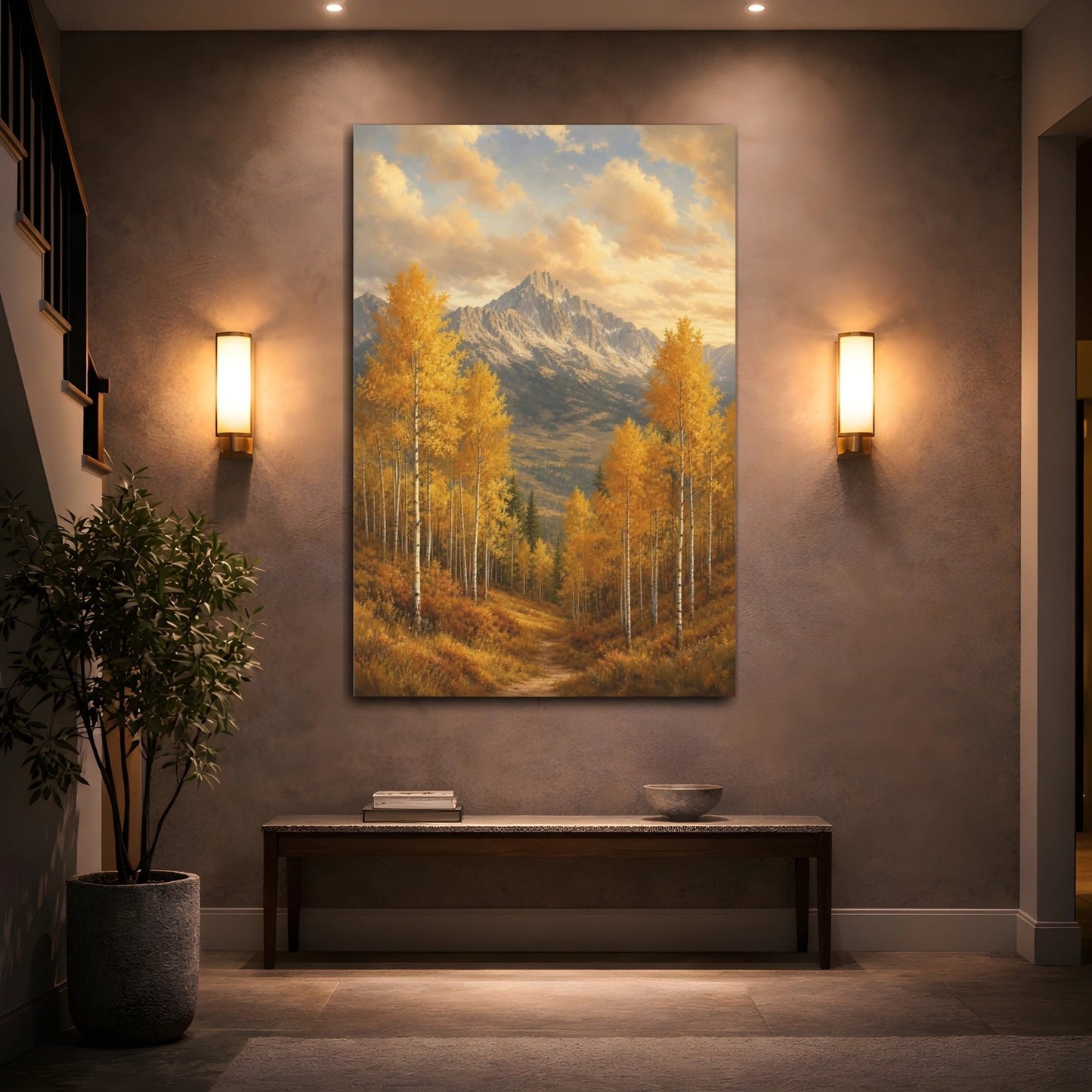 Subtle Risograph Scenic Texture Golden Aspen Canvas Wall Art Print – Living Room Decor, Above Couch - YesArtYes