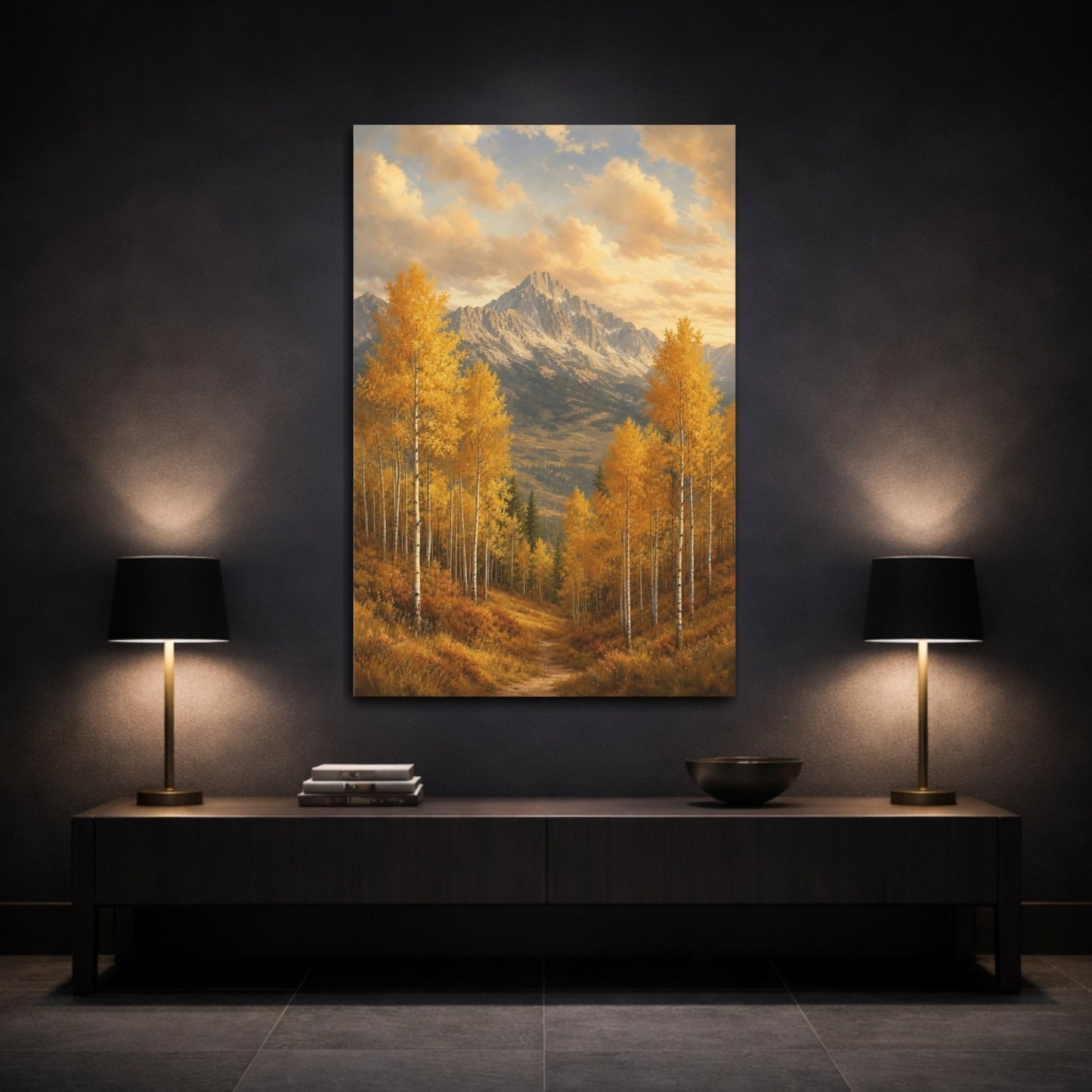 Subtle Risograph Scenic Texture Golden Aspen Canvas Wall Art Print – Living Room Decor, Above Couch - YesArtYes