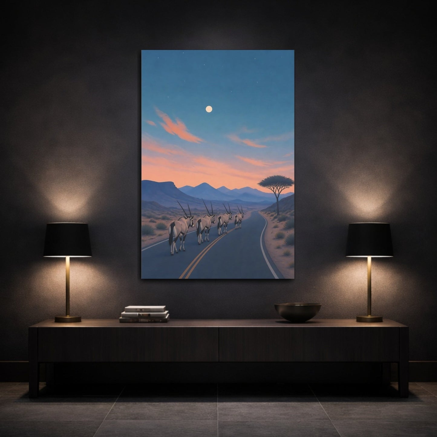 Subtle Risograph Scenic Texture Quiet Desert Canvas Print – Contemporary Living Room, Above Couch - YesArtYes