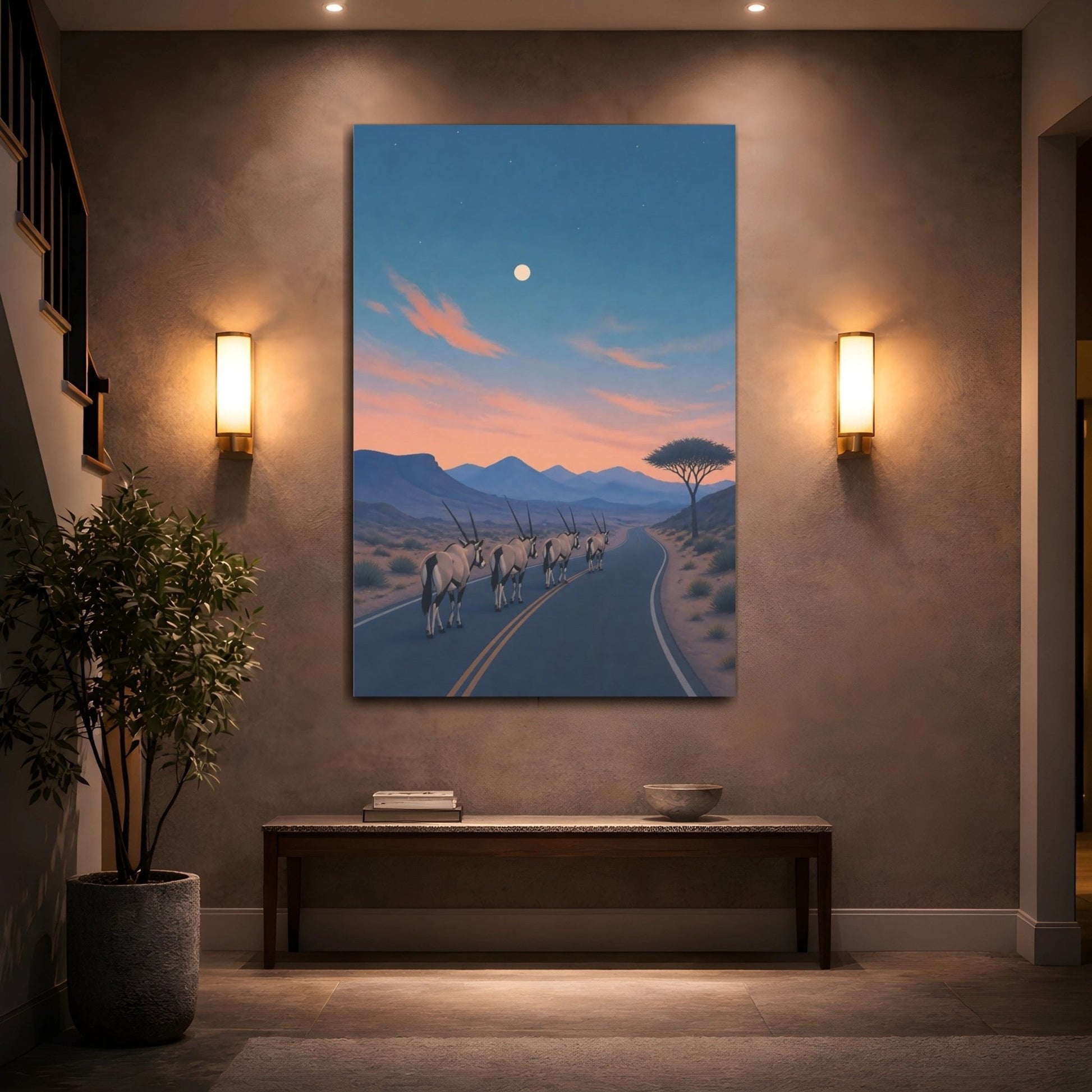 Subtle Risograph Scenic Texture Quiet Desert Canvas Print – Contemporary Living Room, Above Couch - YesArtYes