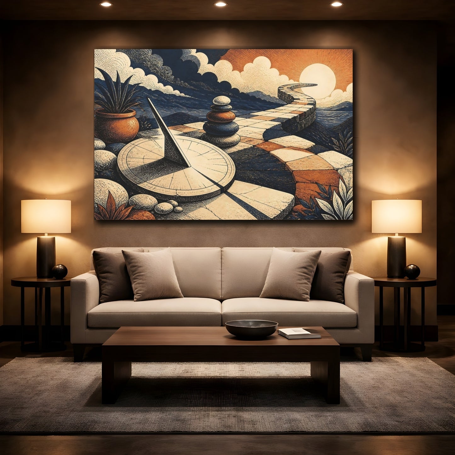 Mockup 2. Sundial And Winding Path shown as canvas print