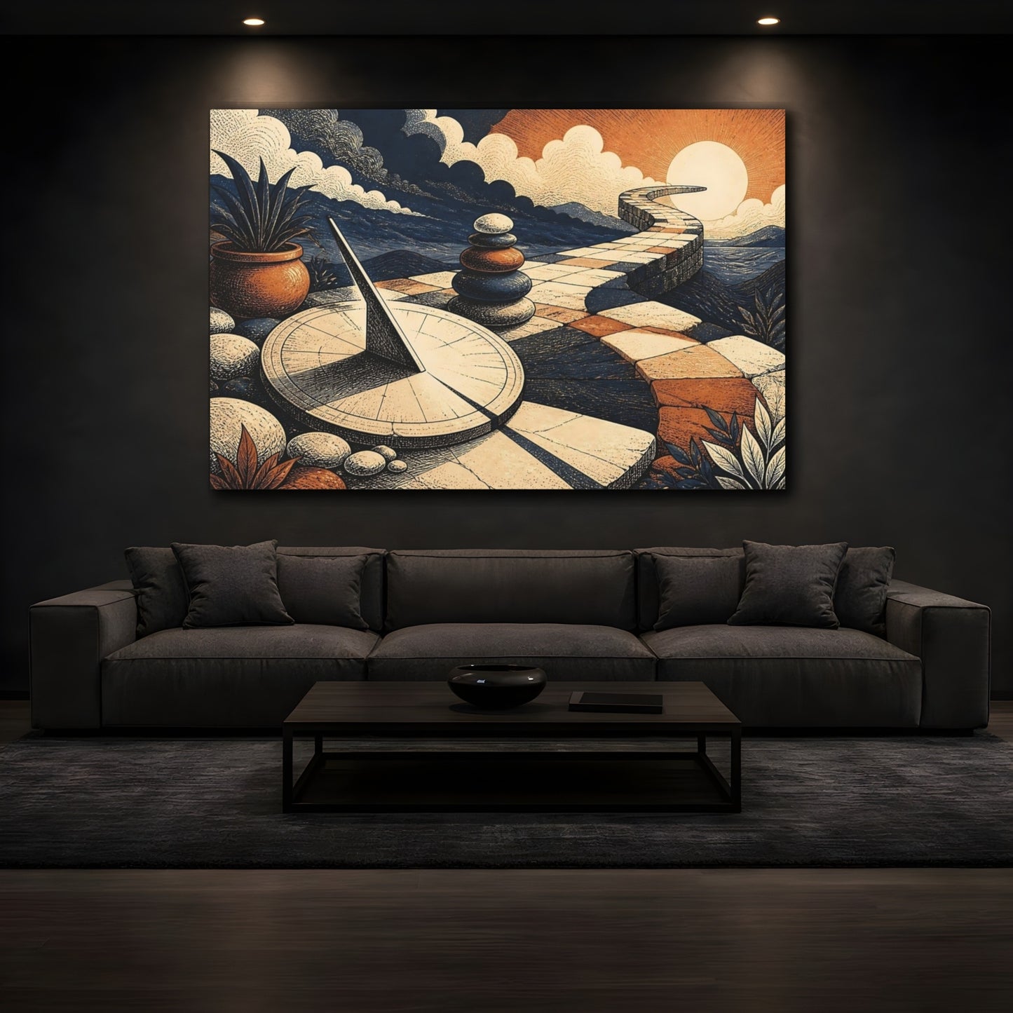 Mockup 3. Sundial And Winding Path shown as canvas print