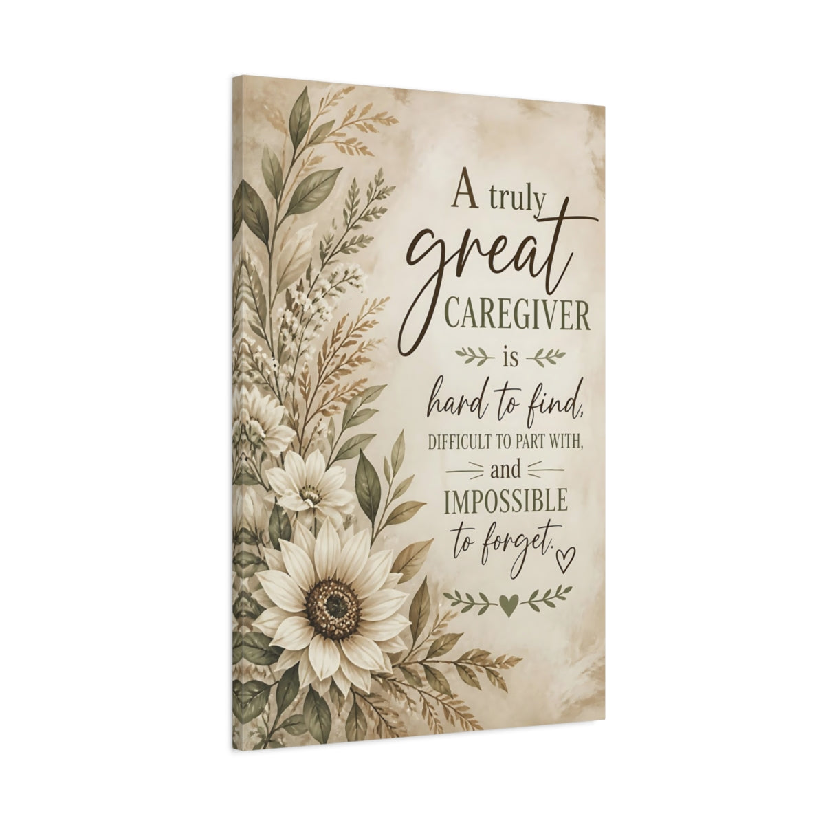 Main Mockup. Sunflower Caregiver Quote shown as canvas print