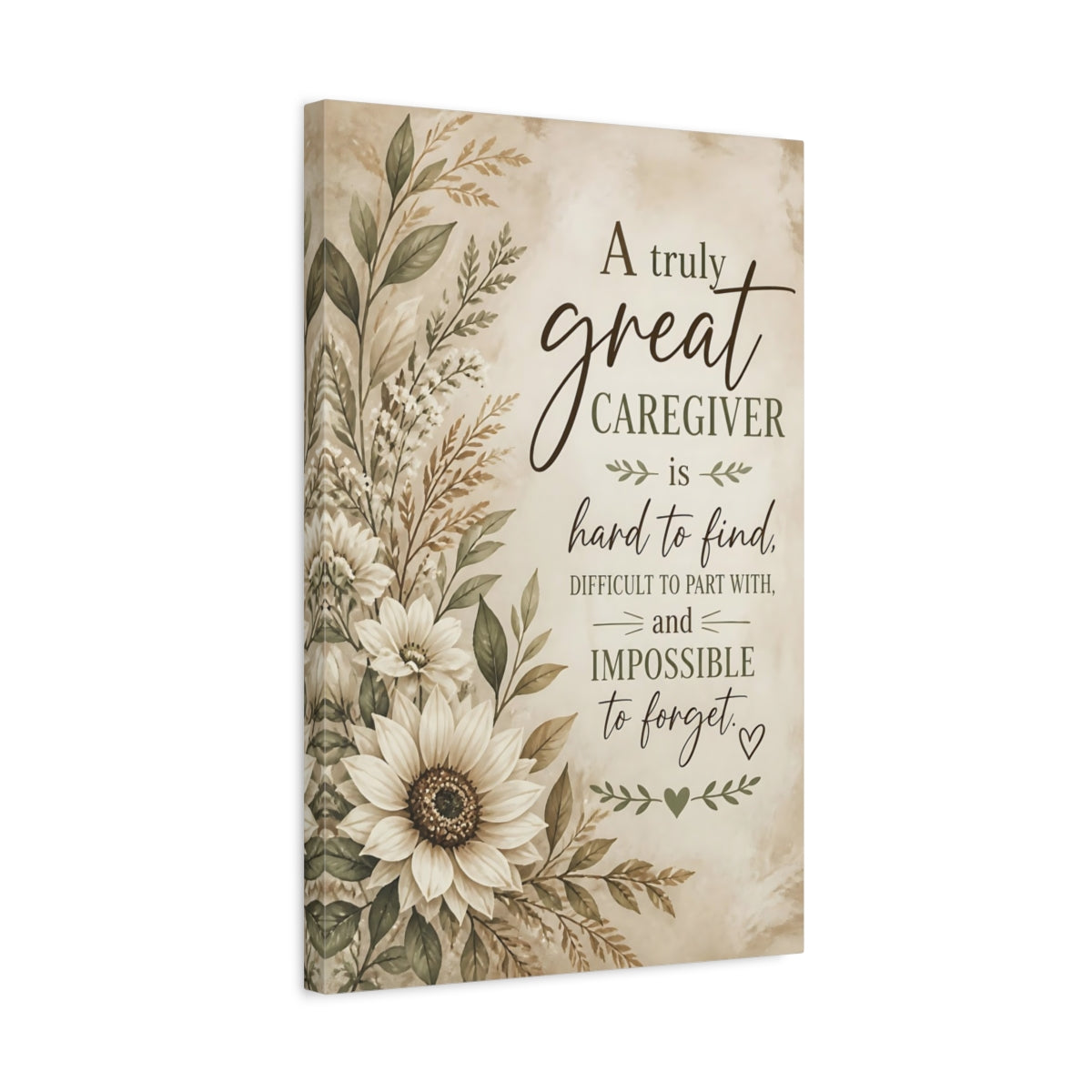 Side Mockup 3. Sunflower Caregiver Quote shown as canvas print