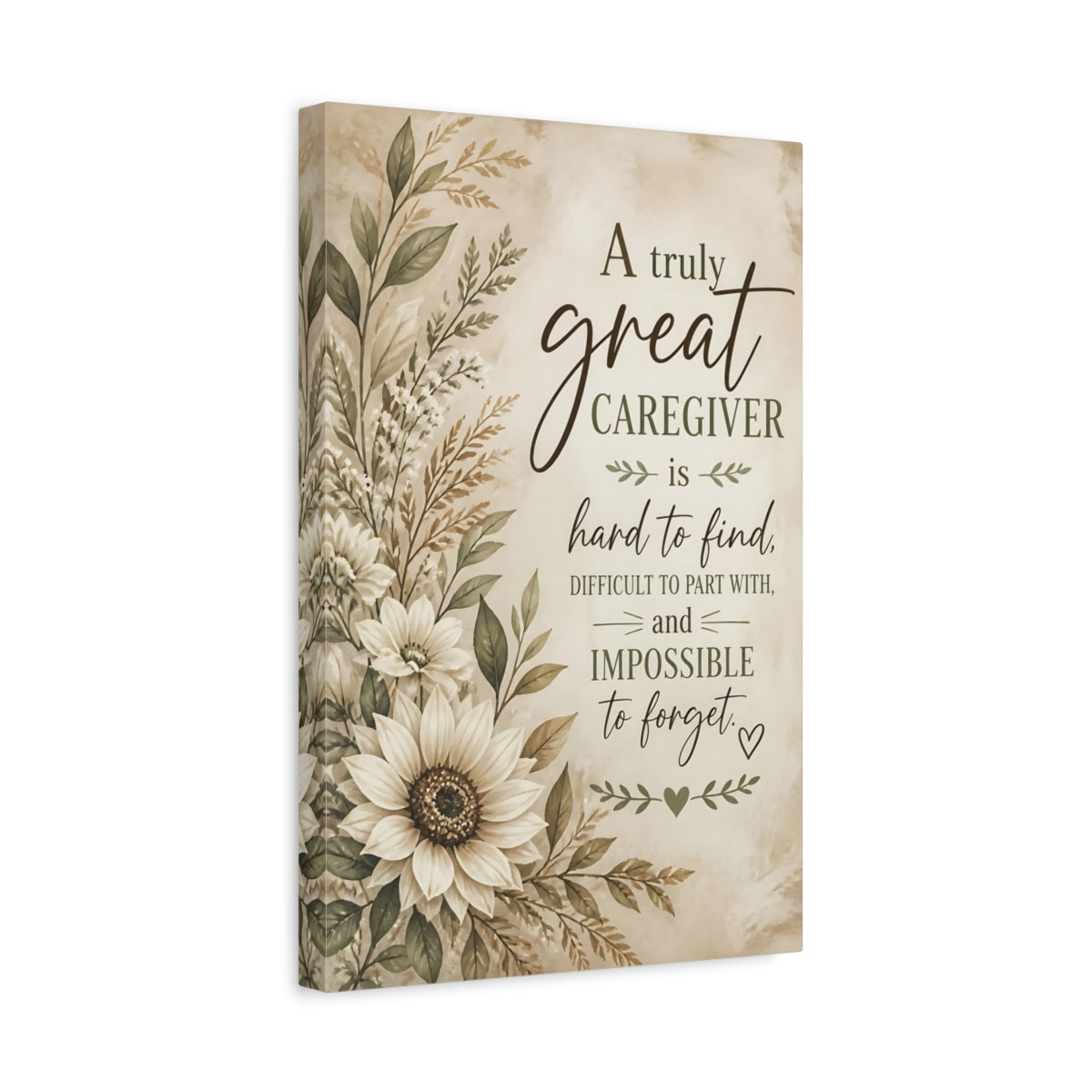 Side Mockup 4. Sunflower Caregiver Quote shown as canvas print