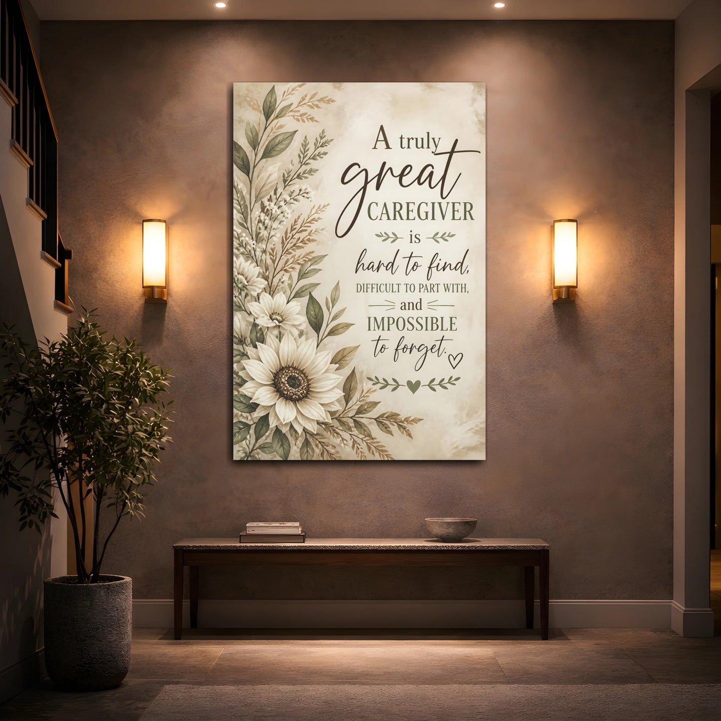 Mockup 2. Sunflower Caregiver Quote shown as canvas print