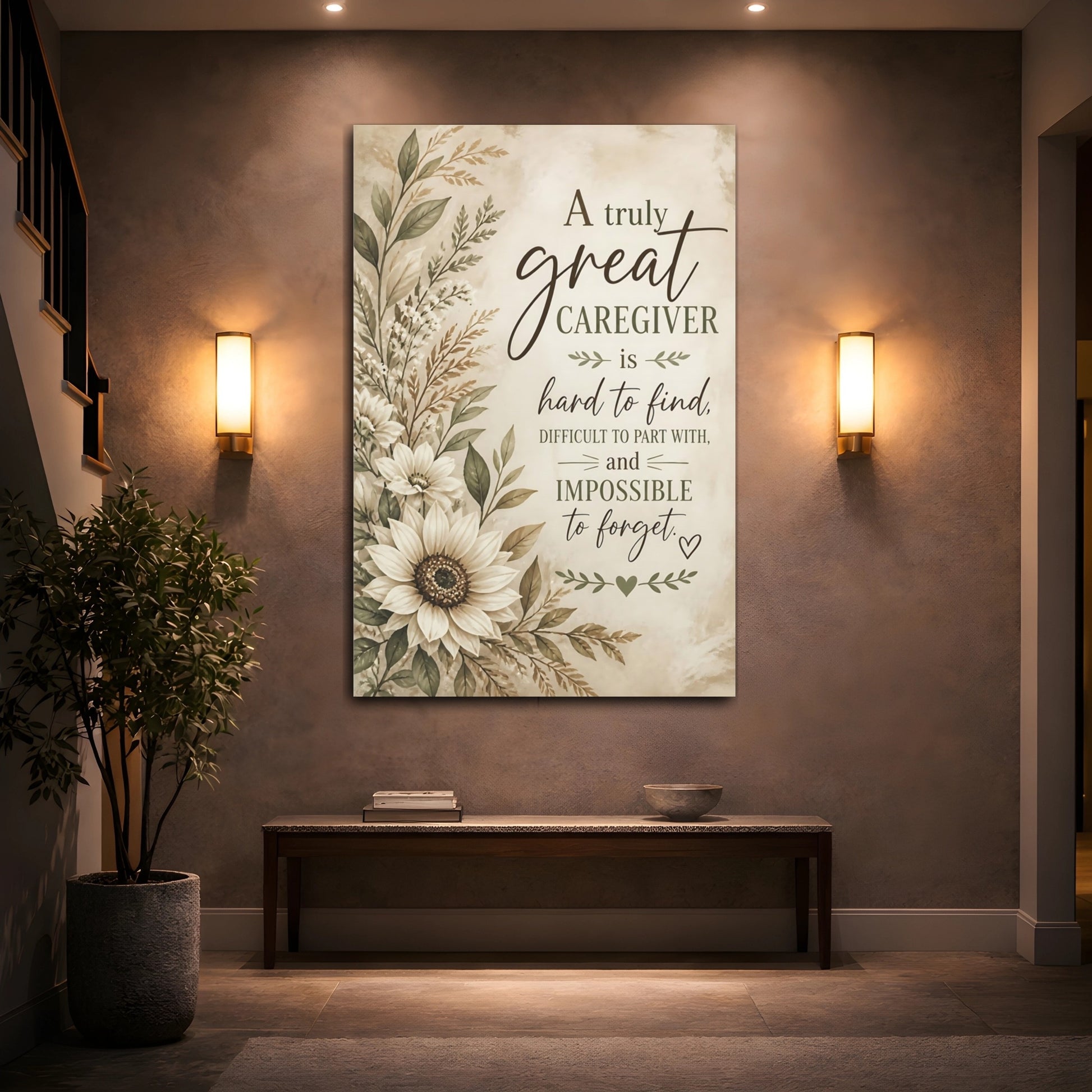 Mockup 2. Sunflower Caregiver Quote shown as canvas print