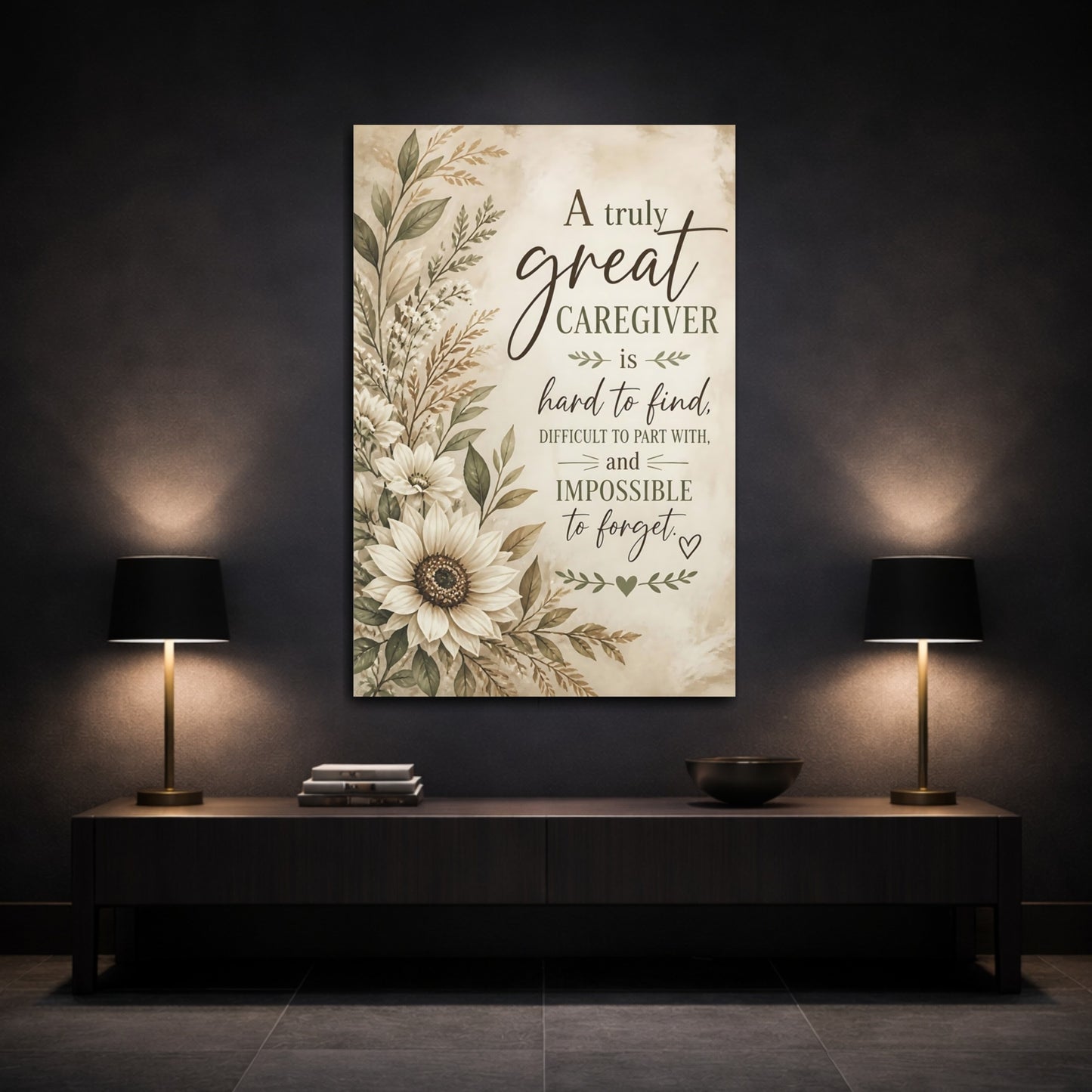Mockup 3. Sunflower Caregiver Quote shown as canvas print
