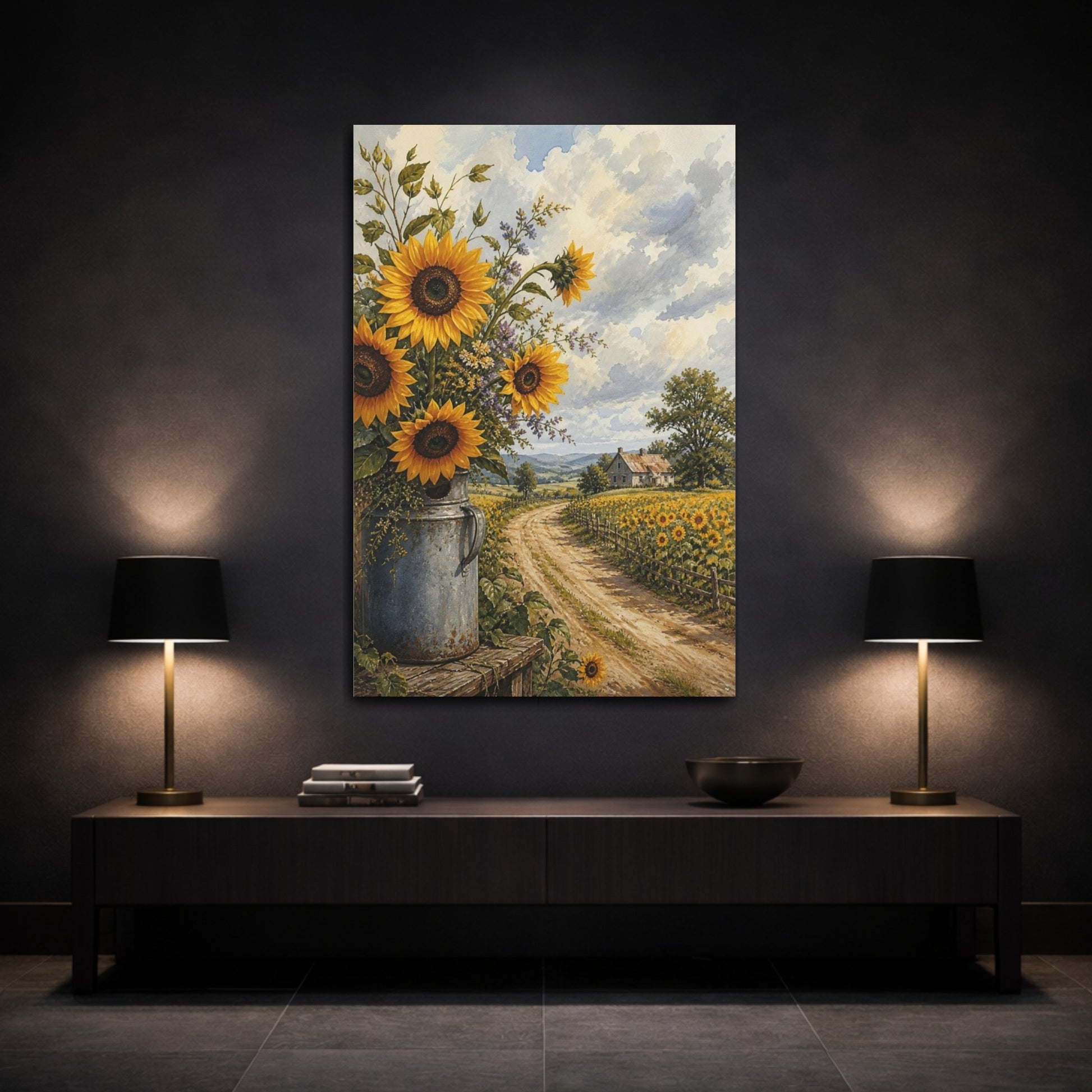 Mockup 3. Sunflower Country Floral shown as canvas print