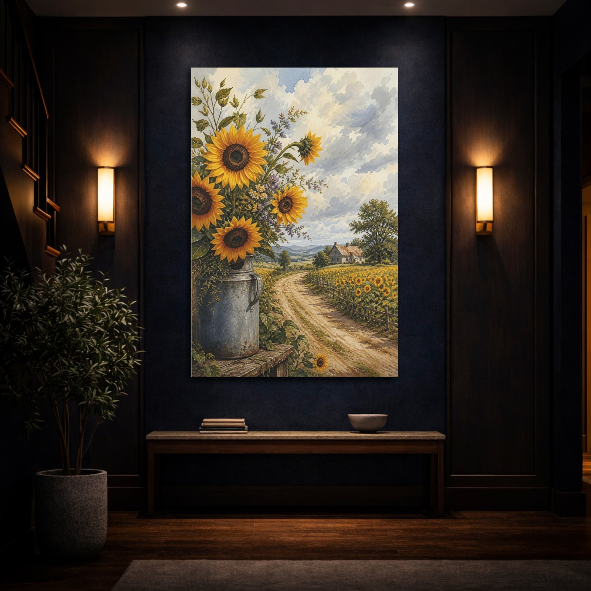 Mockup 4. Sunflower Country Floral shown as canvas print