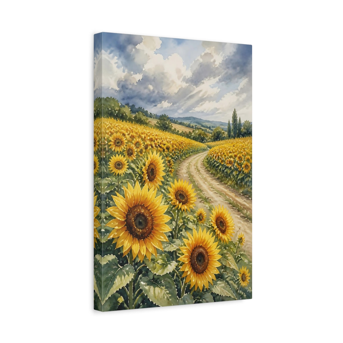Side Mockup 4. Sunflower Floral Path shown as canvas print