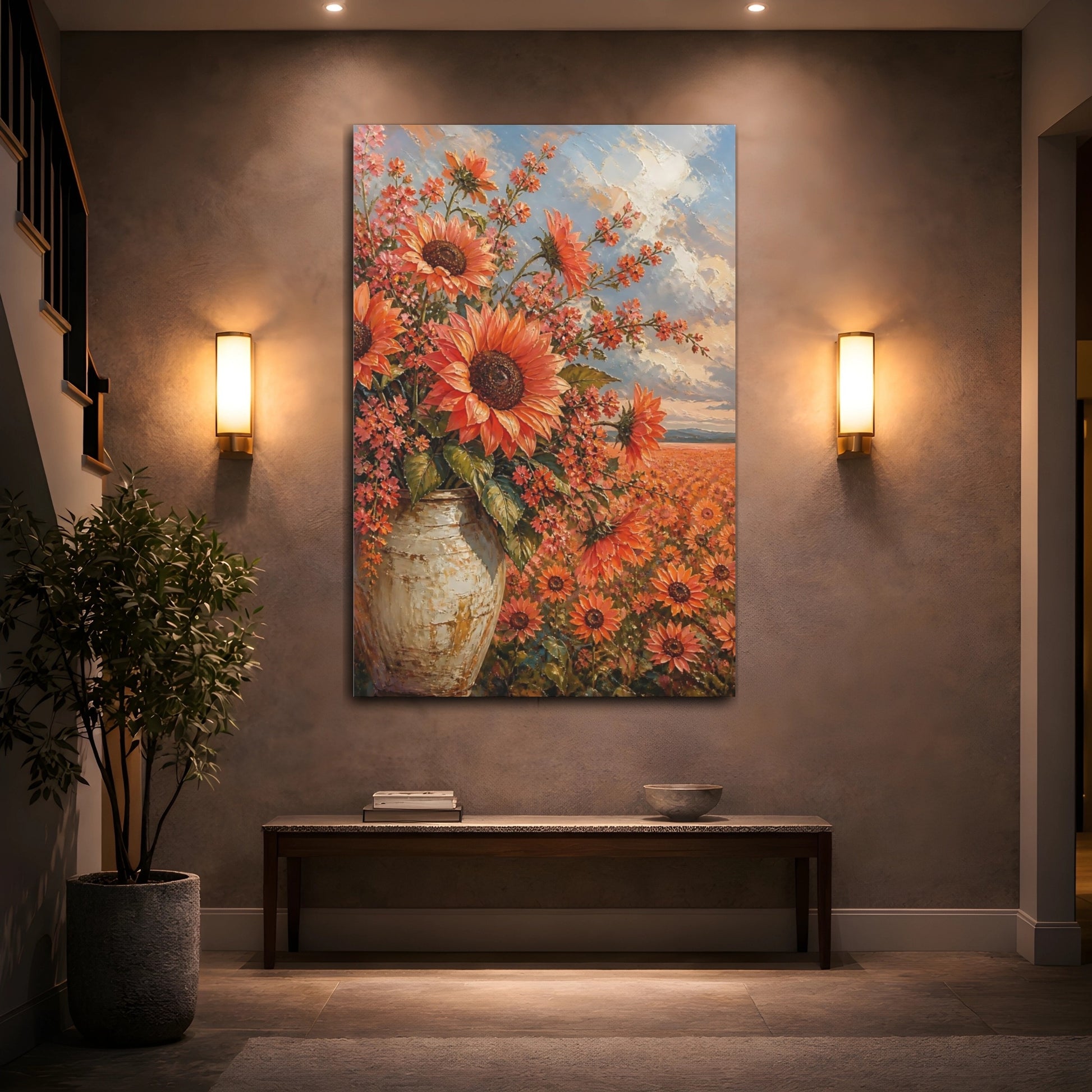 Mockup 2. Sunflower Flowers Arrangement shown as canvas print