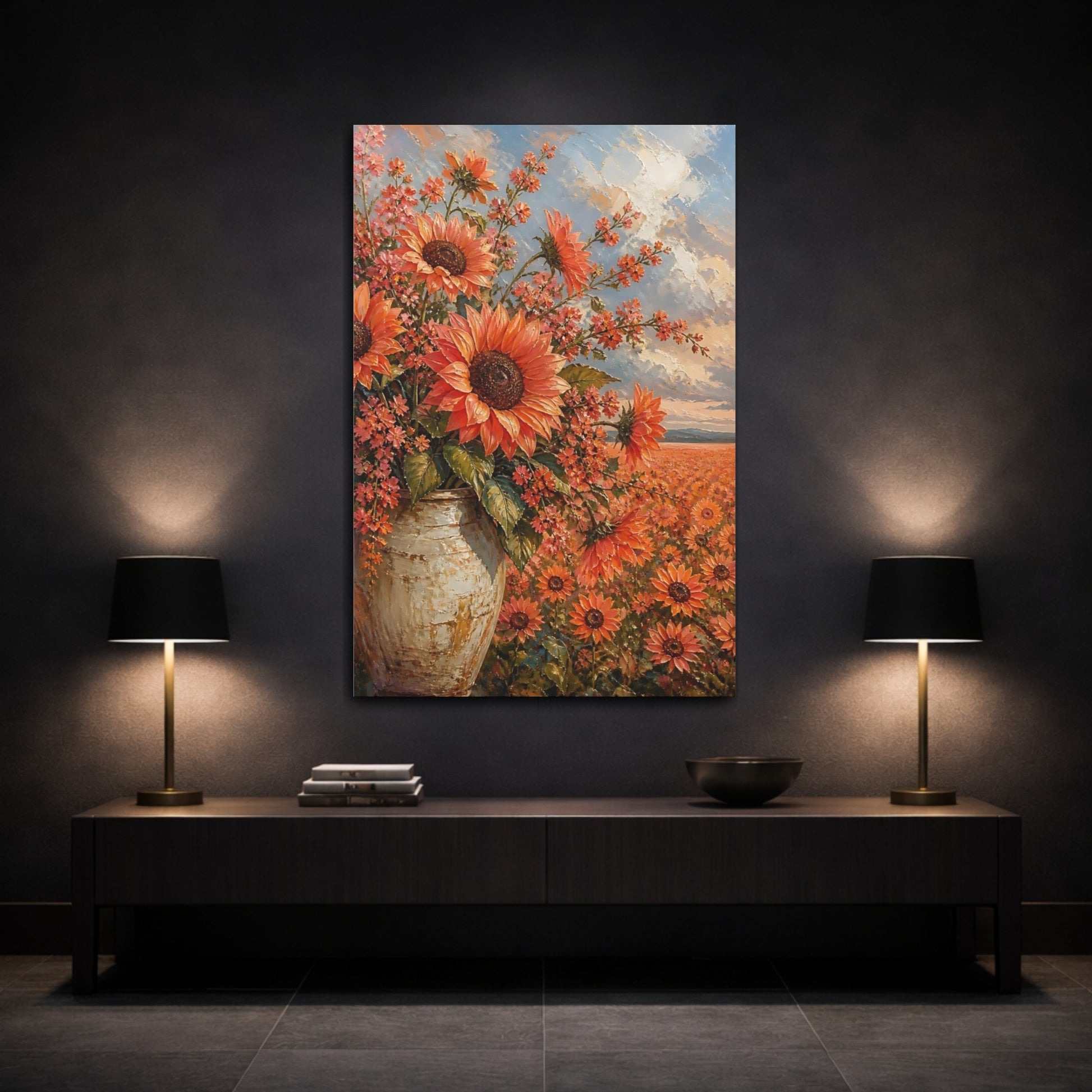 Mockup 3. Sunflower Flowers Arrangement shown as canvas print