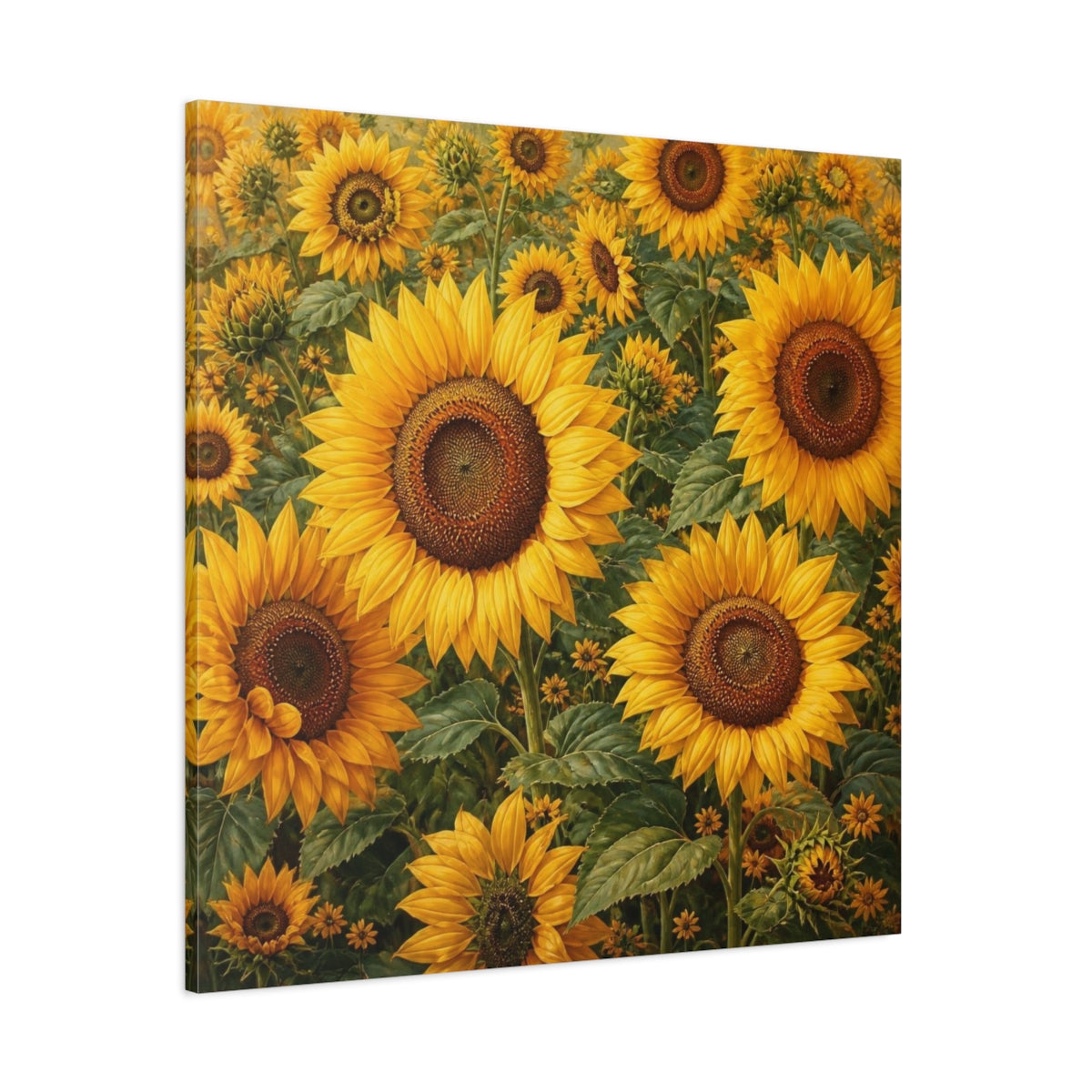 Side Mockup 1. Sunflower Meadow Flowers shown as canvas print