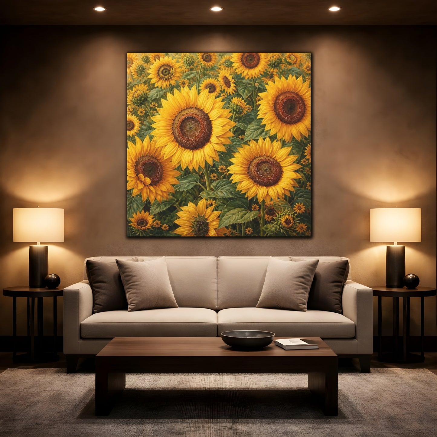 Mockup 2. Sunflower Meadow Flowers shown as canvas print