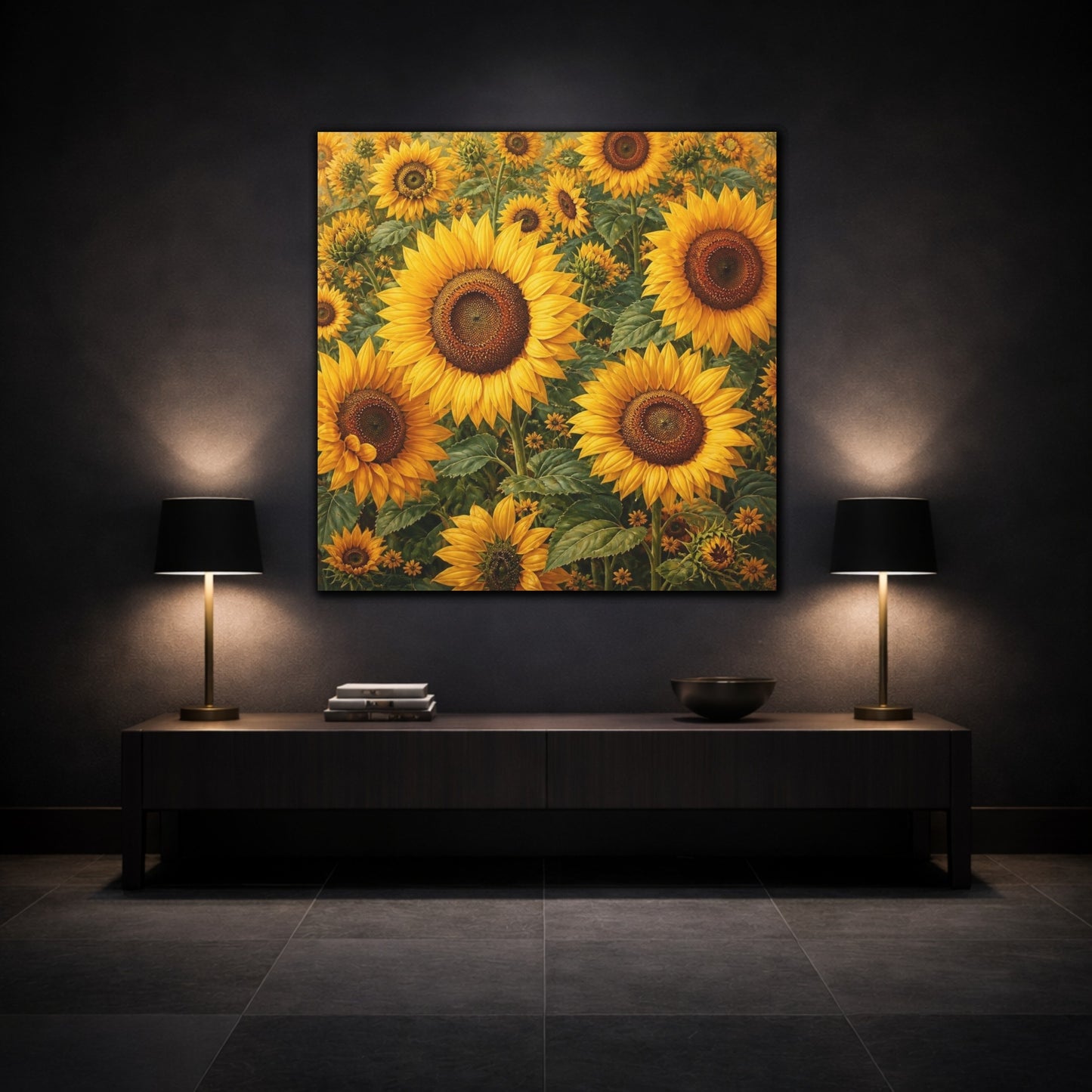 Mockup 3. Sunflower Meadow Flowers shown as canvas print